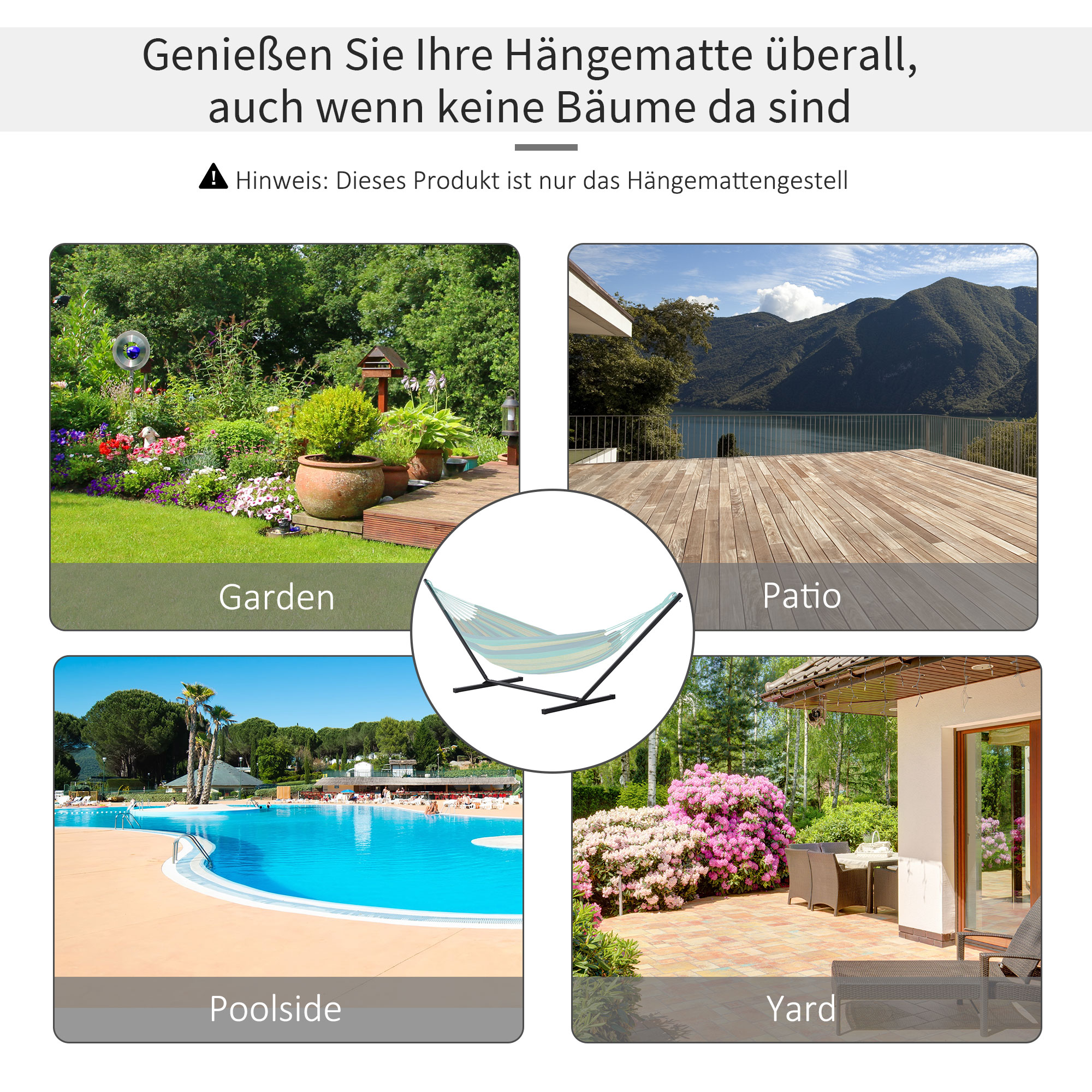 Hängemattengestell für Hängematten Hängemattenständer mit Haken Garten Strand Metall 360 x 92 x 112 cm bis 120 kg