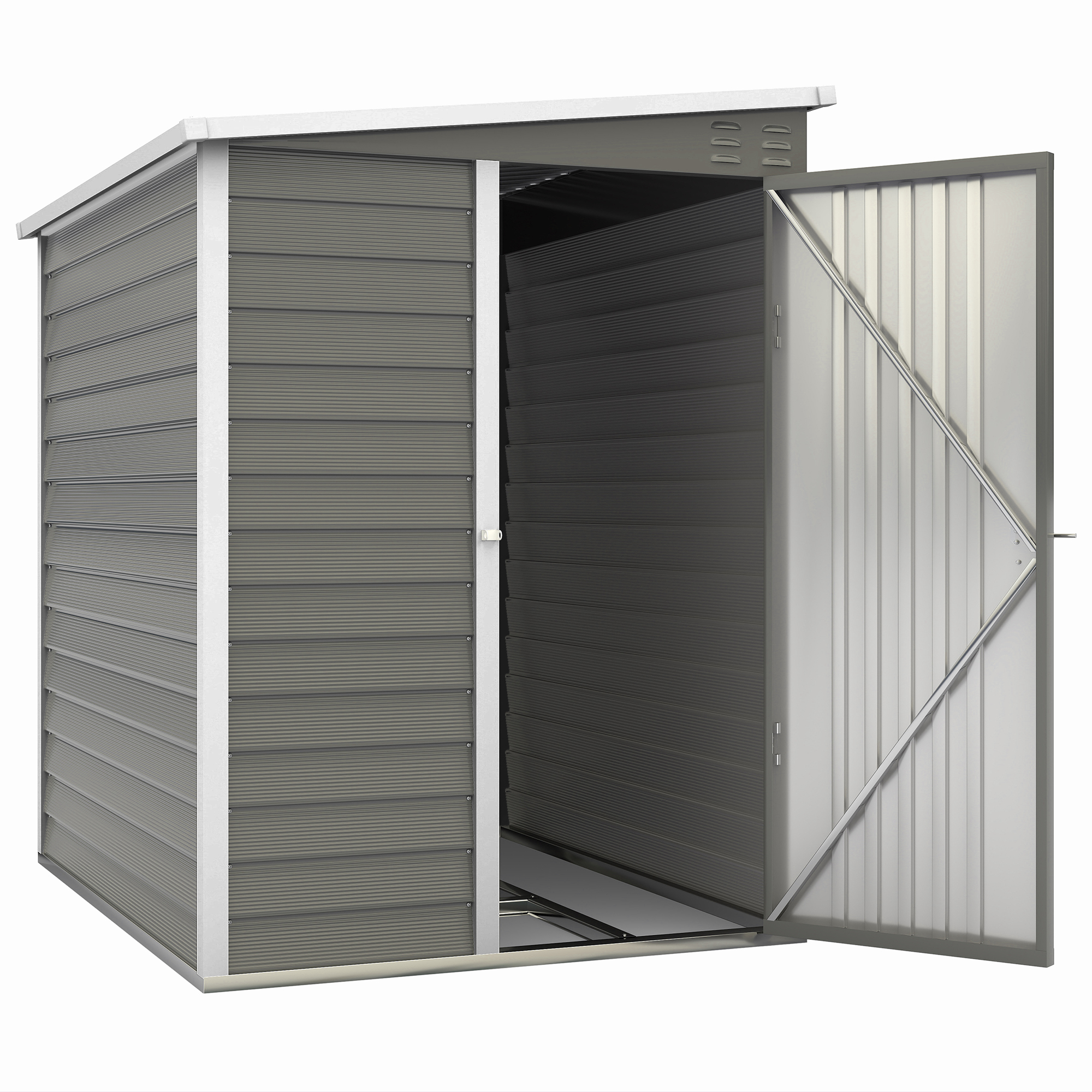 Gartenschuppen aus Metall, verzinkter Stahl, verschließbare Tür, leichte Montage, 142 x 184 x 165/181 cm, Grau