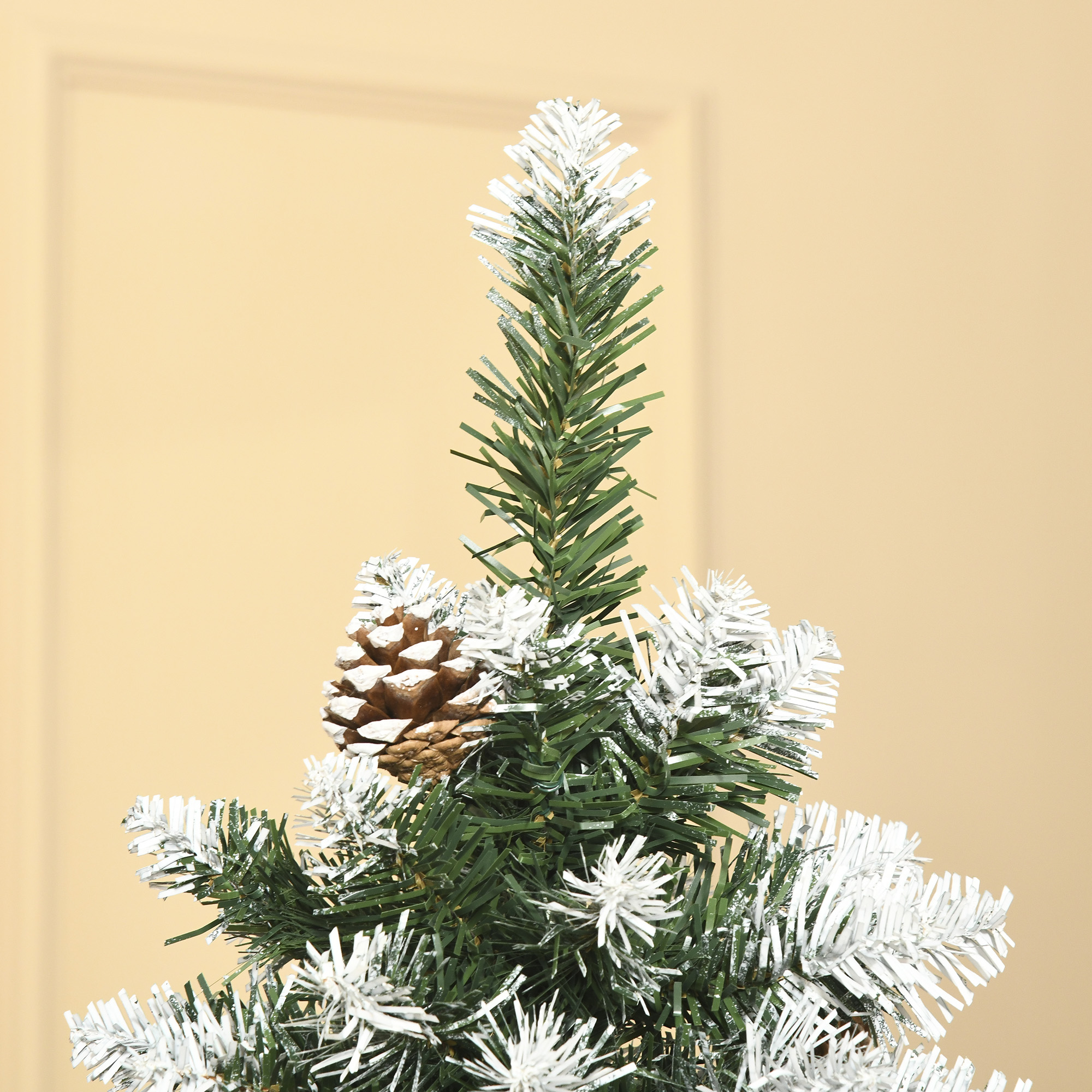 Künstlicher Weihnachtsbaum, 630 Zweige, 37 Zapfen, verschneite Spitzen, feuerfest, 180 cm
