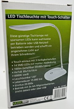 LED Tischleuchte mit Touch-Schalter - Schwanenhals, 3 Helligkeitsstufen