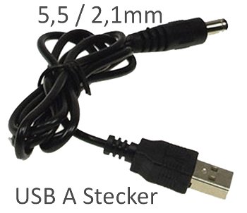 Anschlusskabel USB auf Hohlstecker, 1m - USB A auf 5,5 / 2,1mm