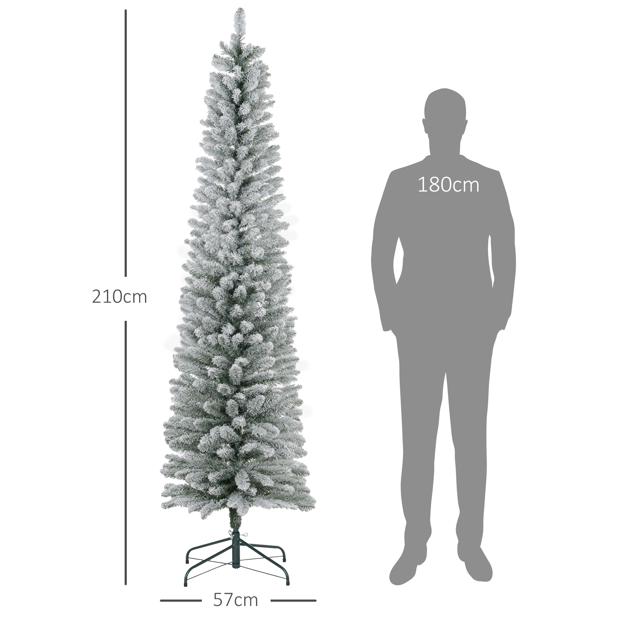 Weihnachtsbaum 210 cm, LED-Lichterkette, Kunstkette, flammhemmend, Metallbasis, Grün