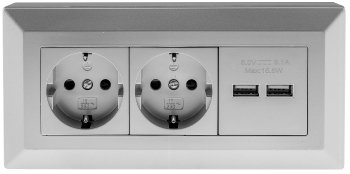 2-fach Steckdosenblock + 2x USB, silber, 250V~/ 16A, Aufbaumontage, USB 3,1A