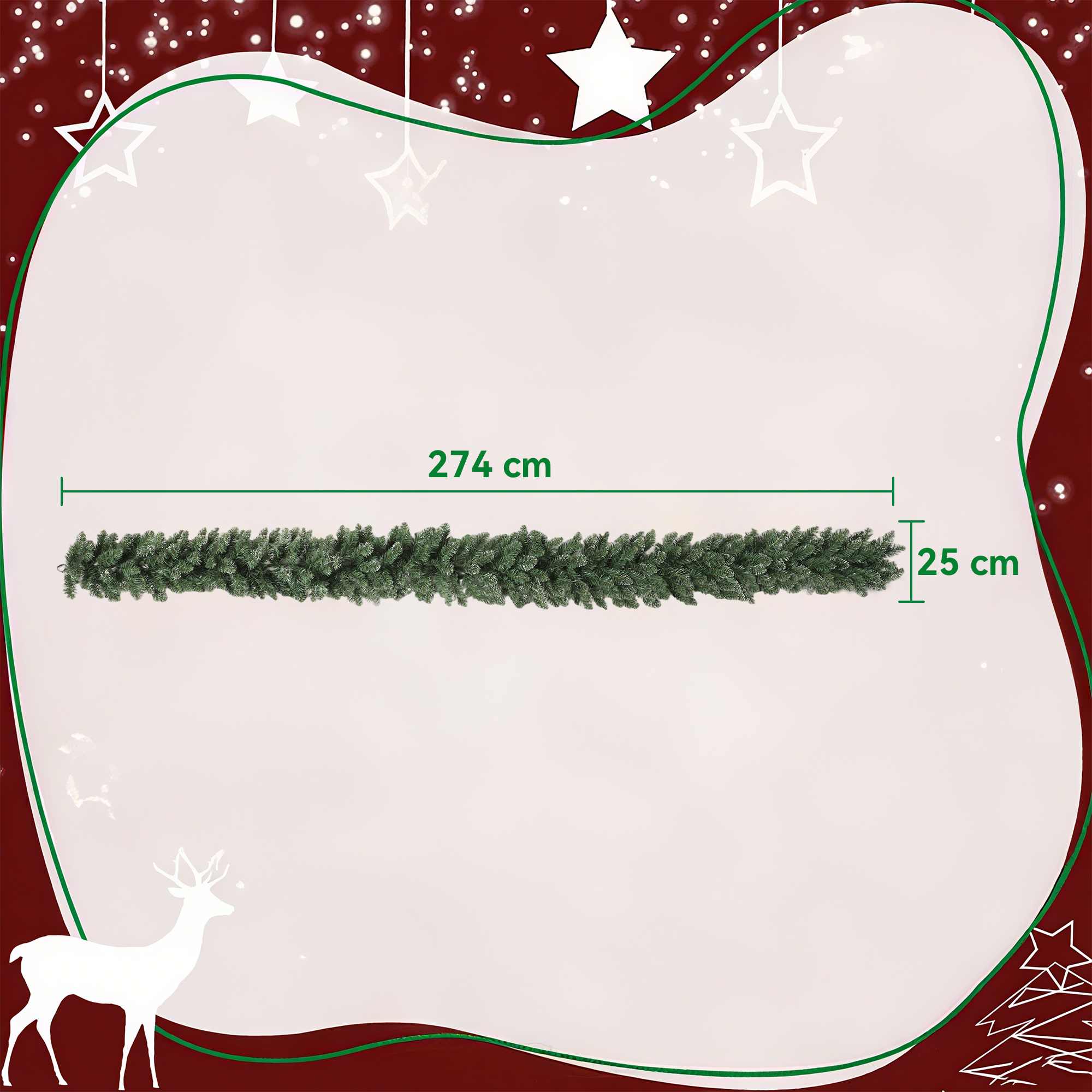 2,7 m künstliche Weihnachtsgirlande Dekoration mit 216 Spitzen Tannengirlande für Treppen Kamin Grün