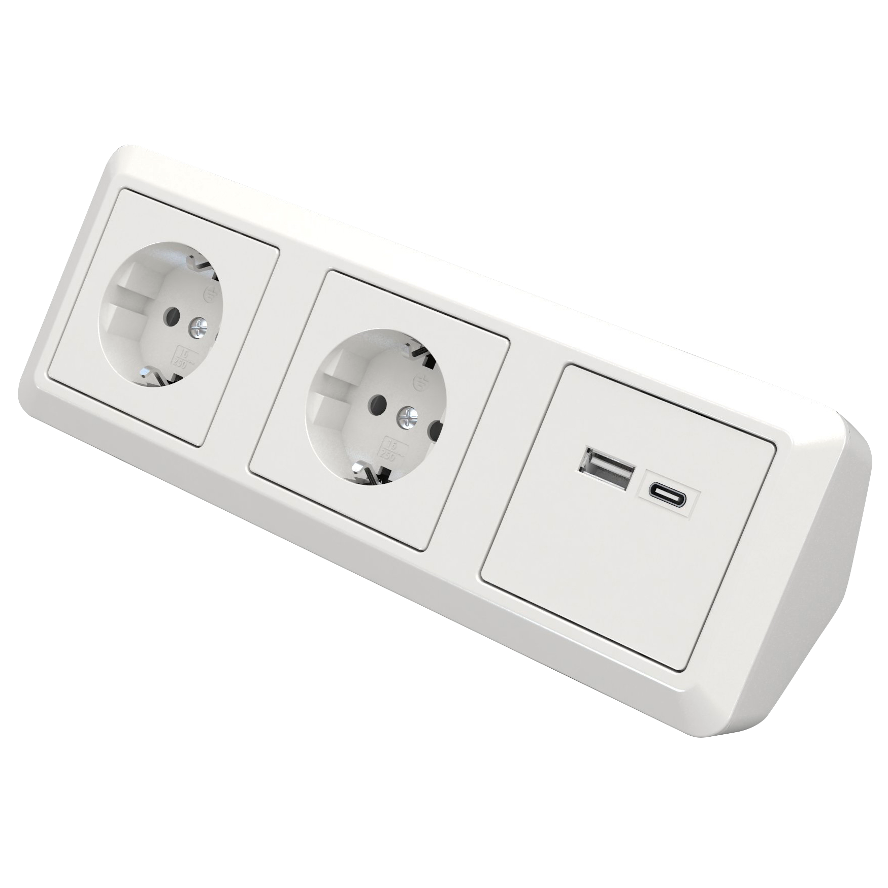 Steckdosenblock McPower ''Cup'' Aufbau, weiß, 2-fach Schutzkontakt + 2x USB A+C