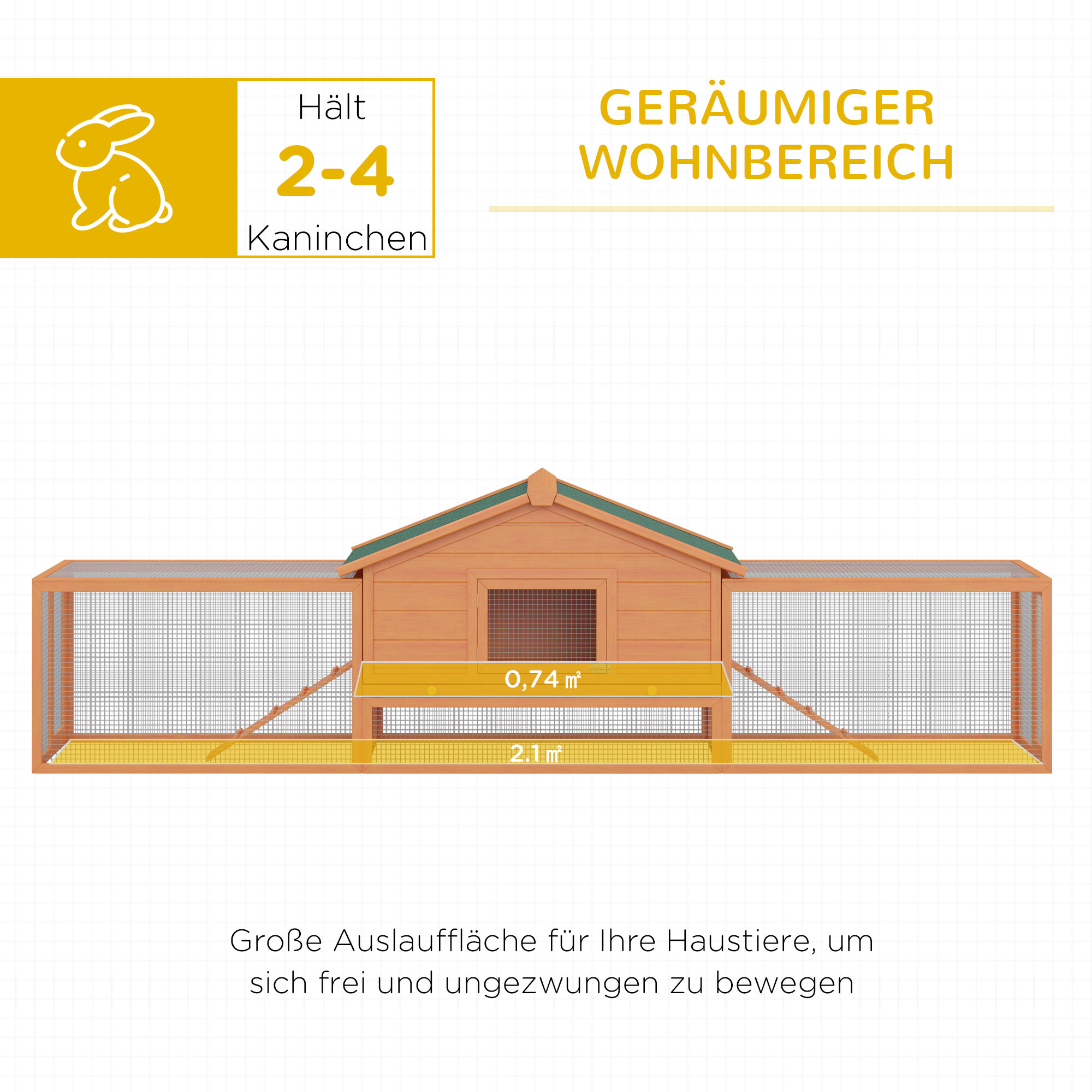 Kleintierstall Kleintierkäfig, 2 Freigehegen, 2 Rampen, 309 cm x 79 cm x 86 cm, Natur + Grün