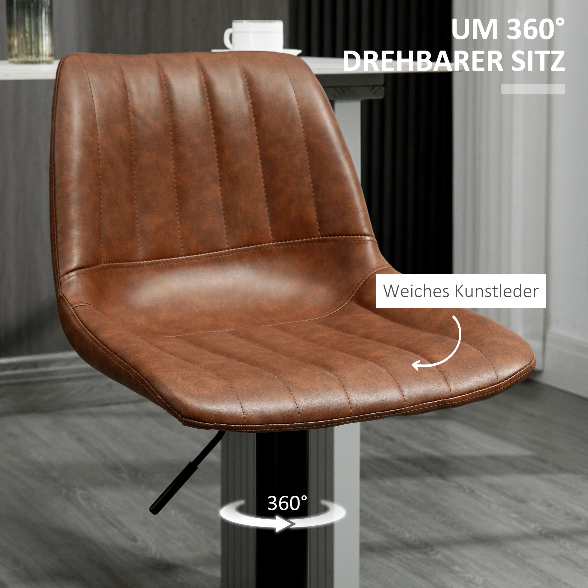 Barhocker 2er-Set im Retrodesign, mit Fußstütze, höhenverstellbar, 43 cm x49,5 cm x 111 cm
