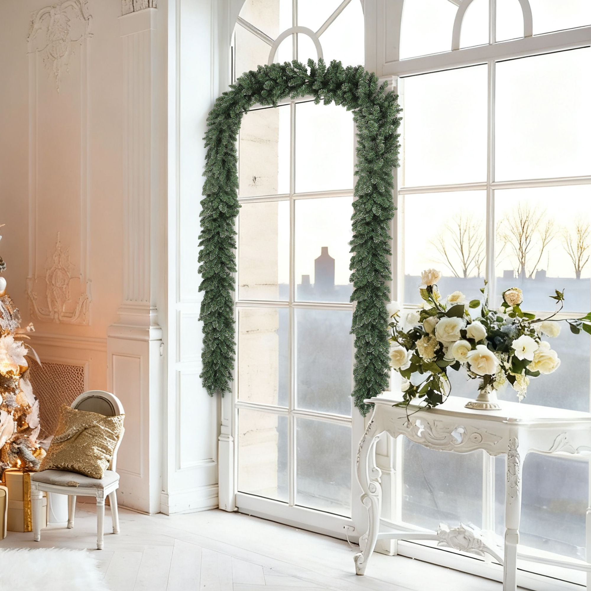 2,7 m künstliche Weihnachtsgirlande Dekoration mit 216 Spitzen Tannengirlande für Treppen Kamin Grün