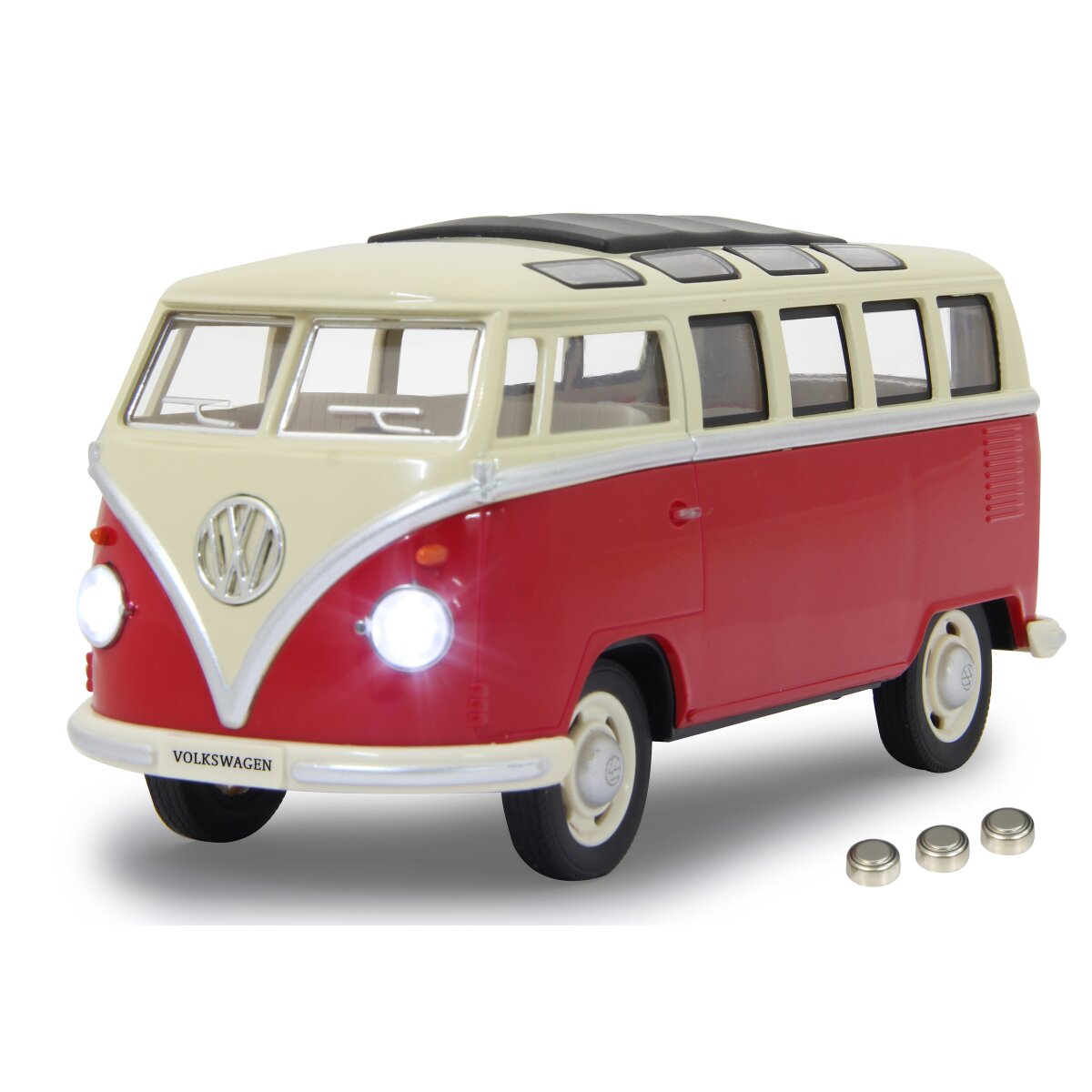VW T1 Bus Diecast 1:24 rot mit LED Sound und Rückzugmotor