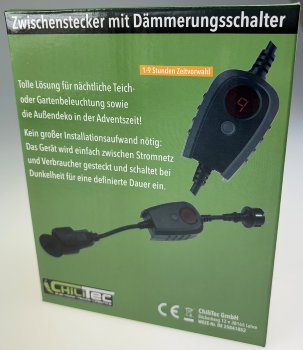 Zwischenstecker mit Dämmerungsschalter - und Zeitvorwahl (1- 9 Std.) über Display