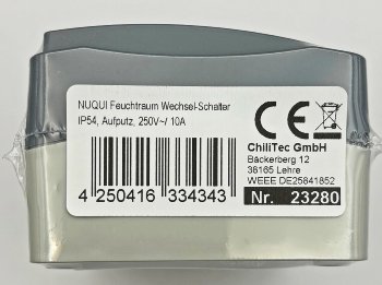 NUQUI Feuchtraum Wechsel-Schalter, IP54, Aufputz, 250V~/ 10A NUQUI Feuchtraum Wechsel-Schalter, IP54, Aufputz, 250V~/ 10A