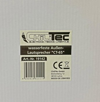 wasserfeste Außen-Lautsprecher "CT-65" / 8 Ohm, 6,5", 100W, 80Hz-20KHz, PAAR