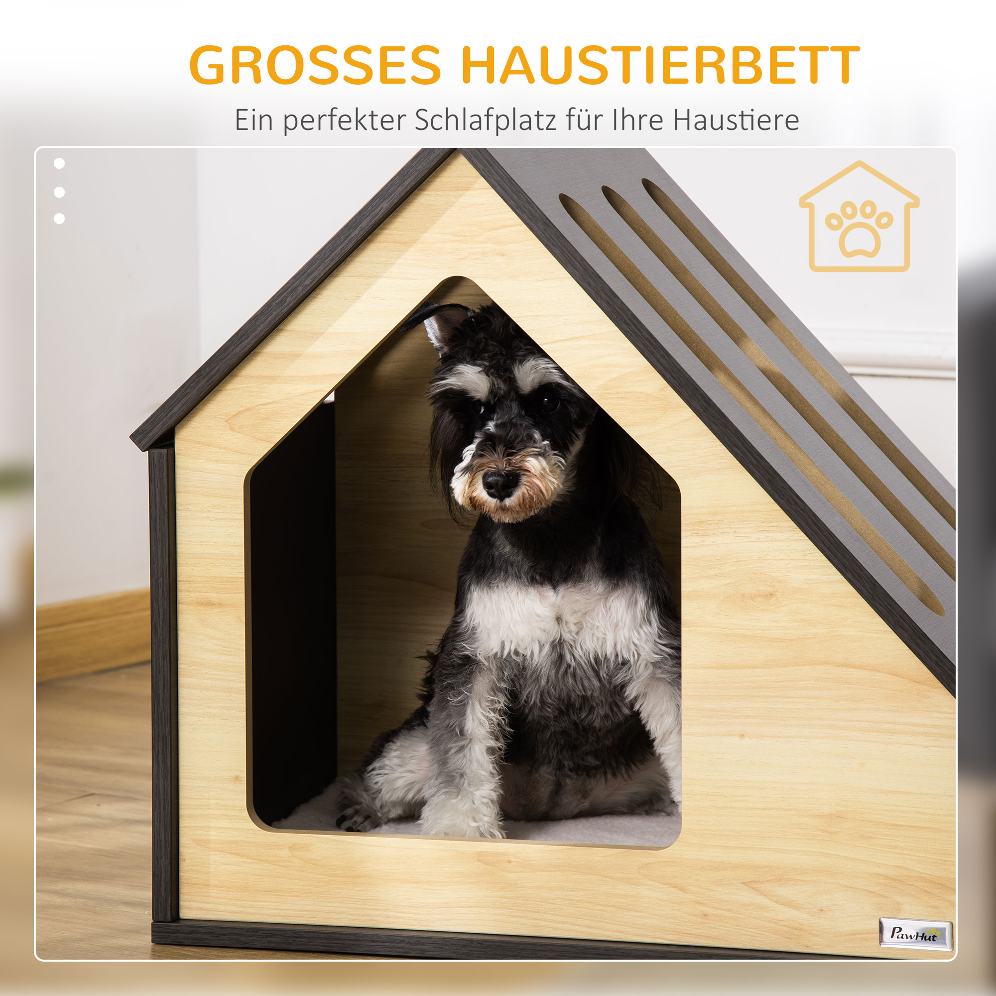 Hundehütte Indoor Hundehöhle mit Kissen Hundehaus Hundehöhle mit schrägem Dach Katzenhaus für kleine Hunde bis 8 kg 60 x 40 x 59,2 cm, Braun