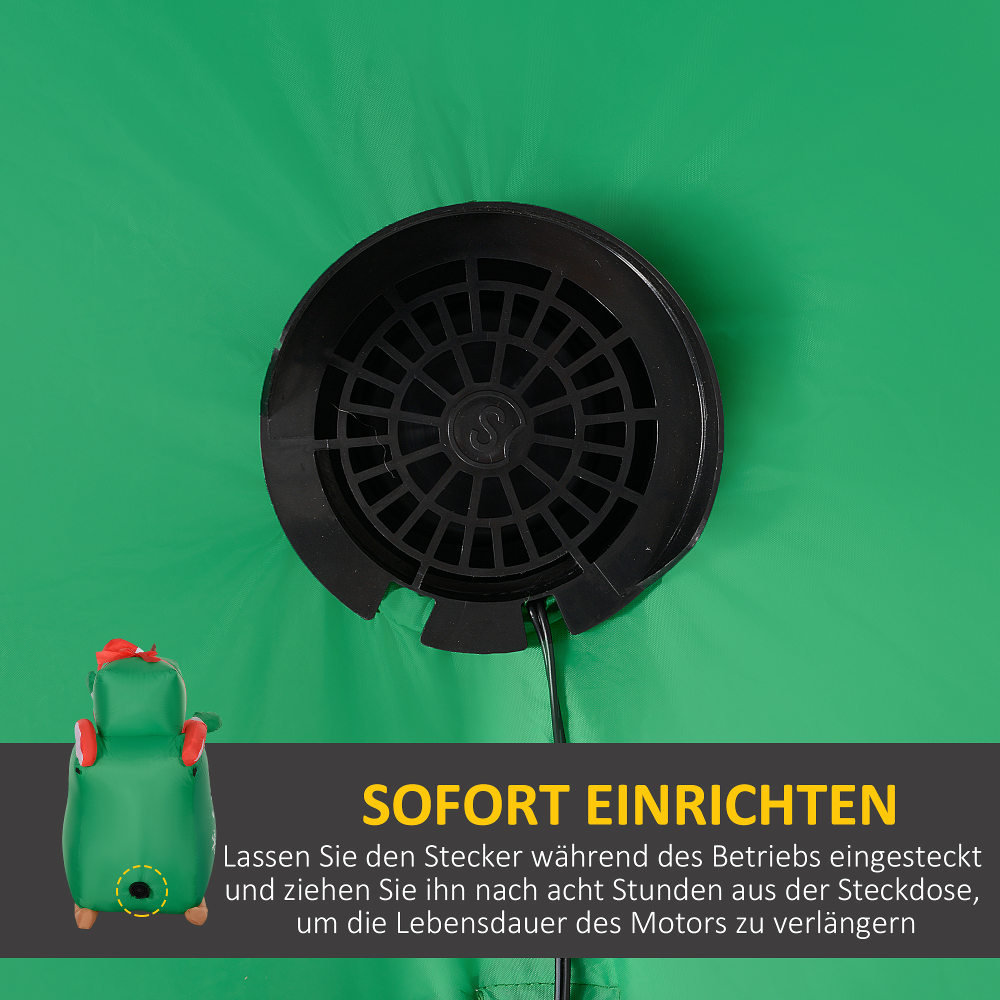 Weihnachtsmann mit Schlitten & Rentier, aufblasbar, weiße LED-Beleuchtung, 210 x 80 x 140 cm