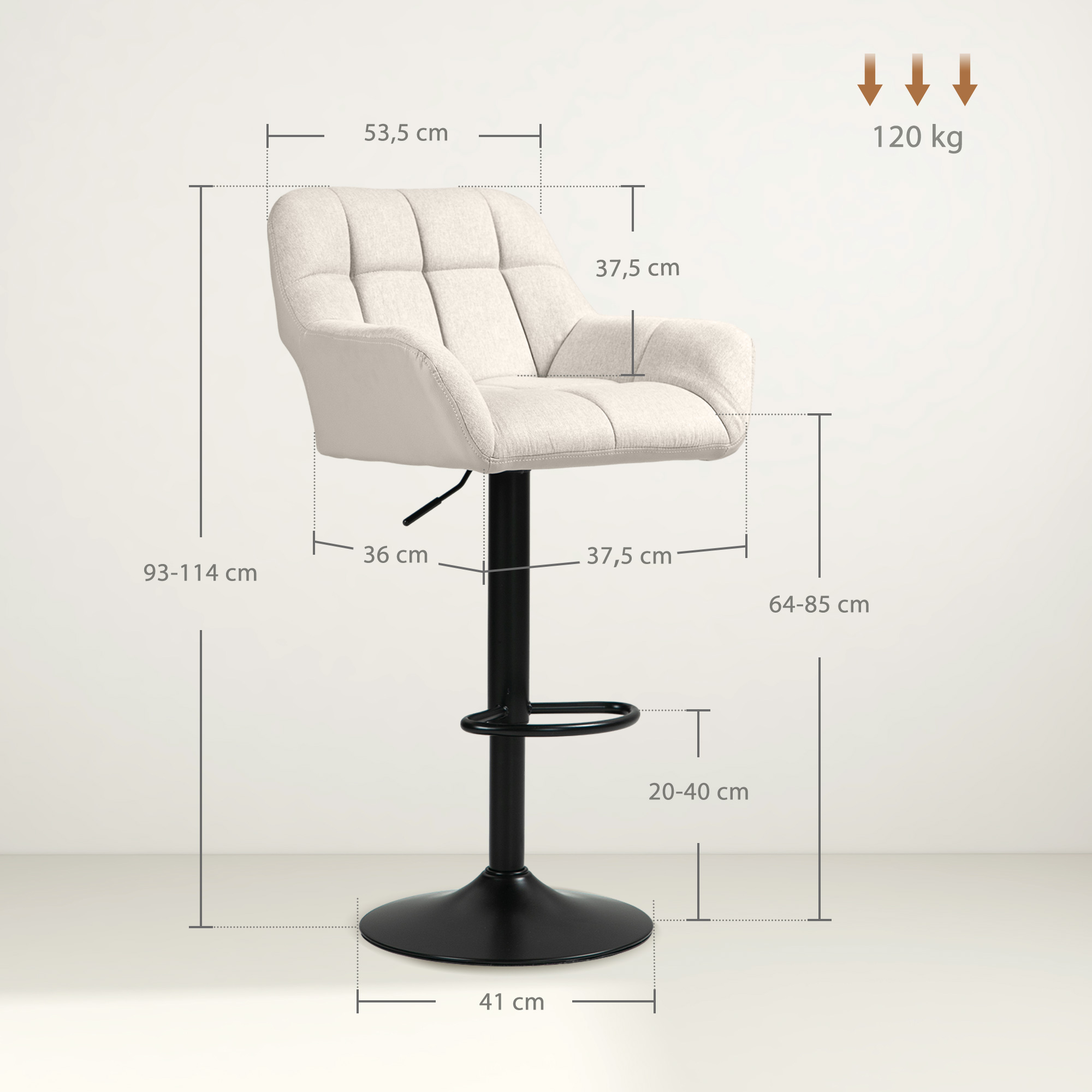 Barhocker 2er-Set Retro-Design höhenverstellbar Kunstleder Leinenoptik Creme + Schwarz