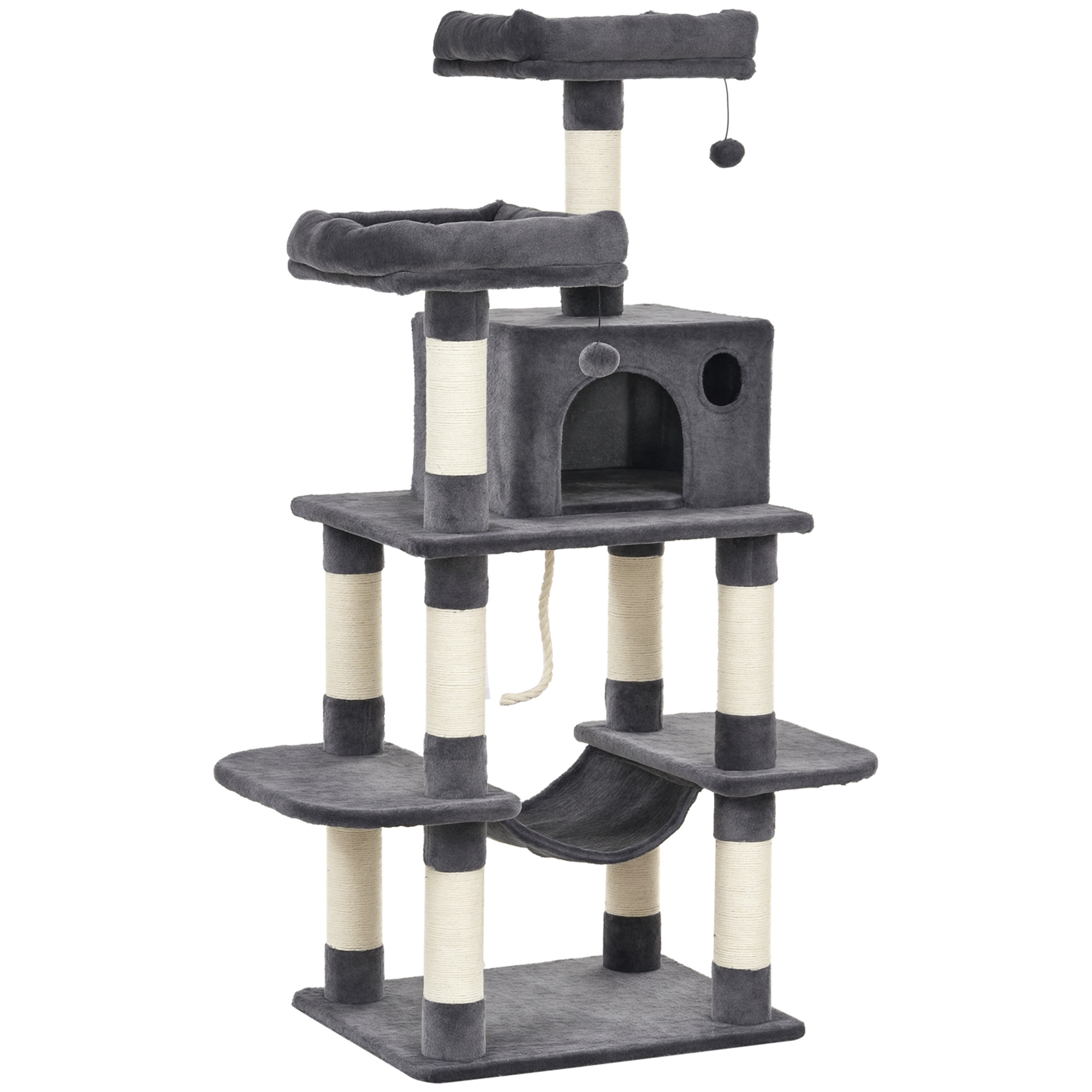 Katzenbaum Luxus mit Hängematte Katzenhaus Kletterbaum mit Hängematte und Katzenhaus Katzenspielturm Dunkelgrau 60 x 48 x 144 cm