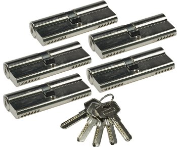 Schließzylinder-Set 5x 80mm (40+40mm) - Profil-Zylinder, 5 Sicherheits-Schlüssel