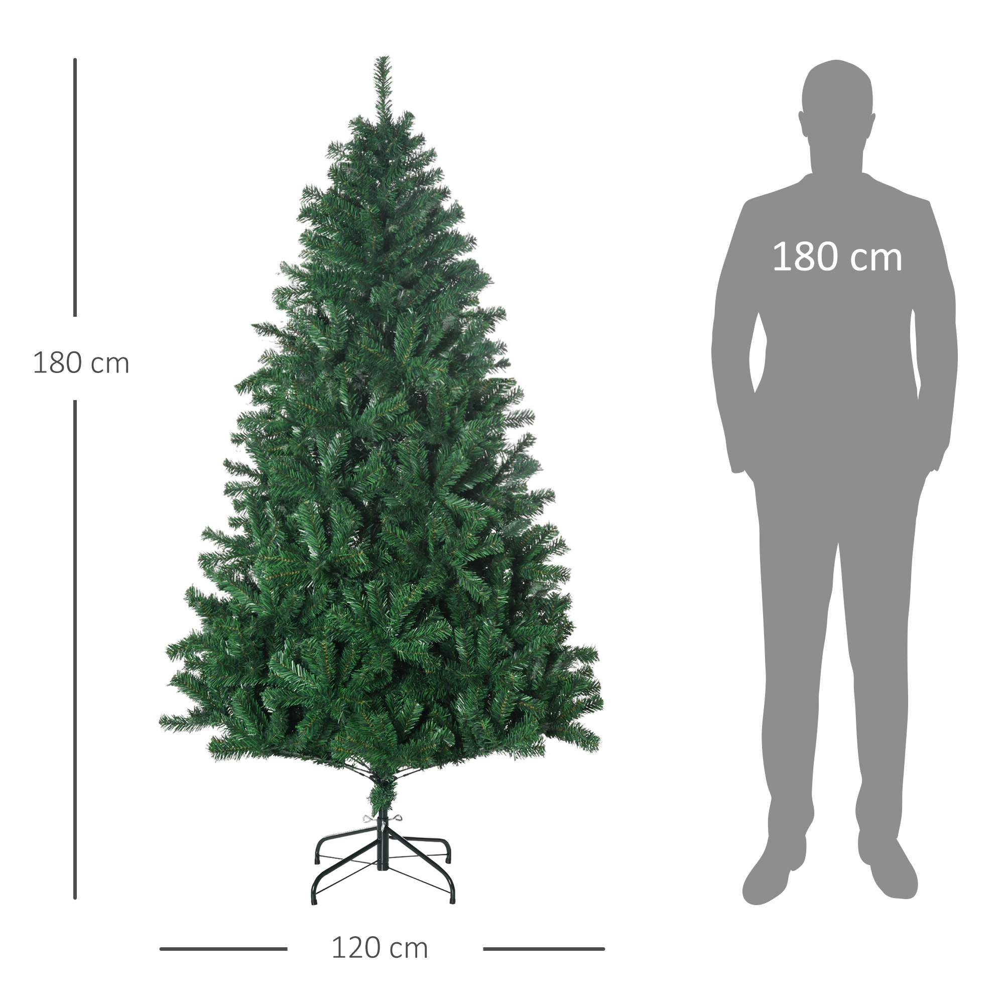Künstlicher Weihnachtsbaum 180 cm künstlich Tannenbaum mit 1000 Spitzen Christbaum Weihnachtsdeko inkl, Metallständer für drinnen