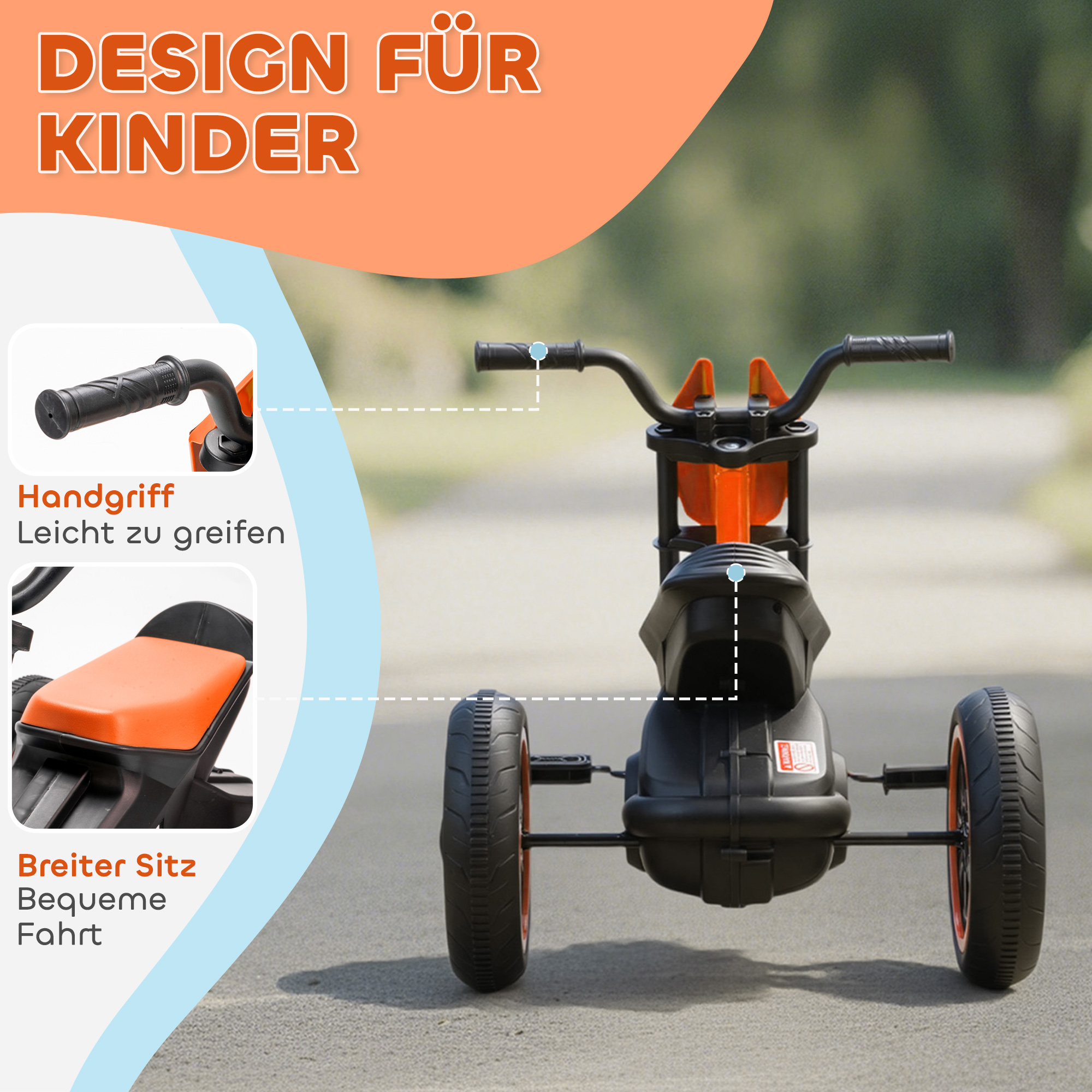 Dreirad, Kinderfahrrad, Laufrad, Kinderrad mit Pedal, Lauffahrrad für Kinder 18-36 Monaten, Stahl, 79x44x47 cm, Orange