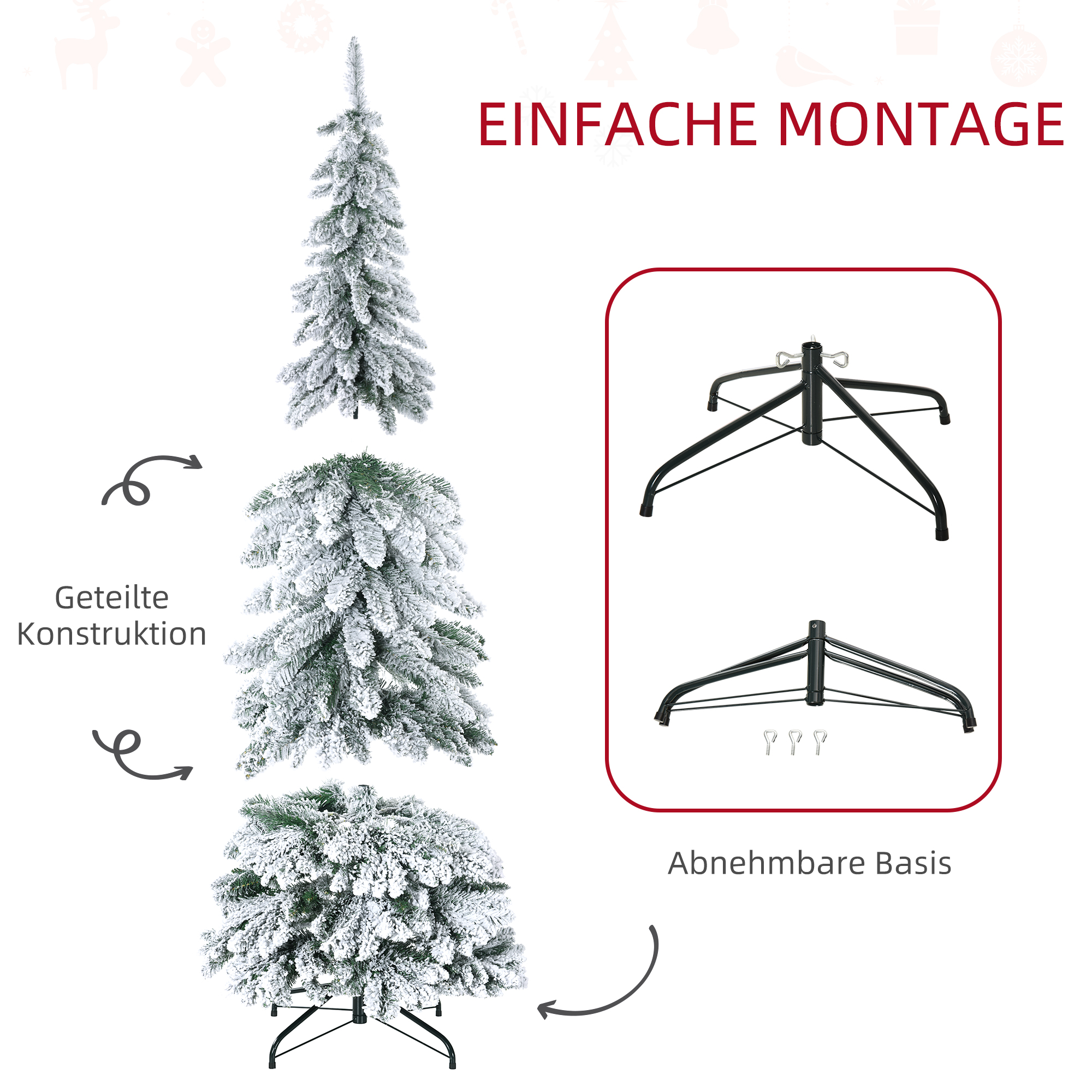 Künstlicher Weihnachtsbaum, 1,80 m, mit 523 Zweigen, Kunstschnee, lebensechtes Aussehen, schlanke Form