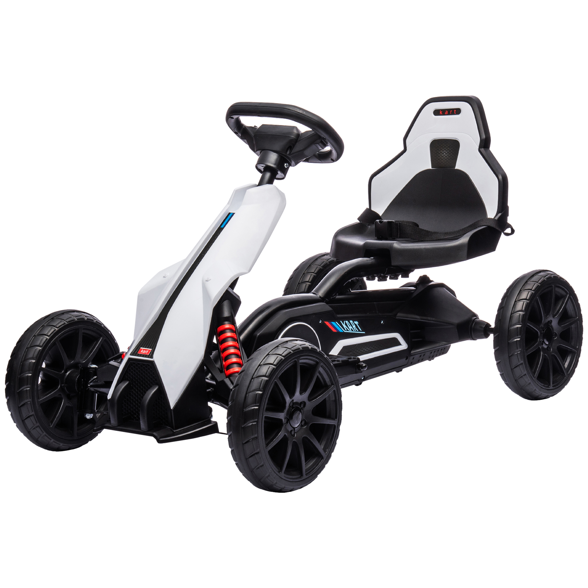 Go-Kart für Kinder, Elektro-Kart, bis 5 km/h, Sicherheitsgurt, Sitz mit Rückenlehne, Kunststoff, Metall, Weiß Go-Kart für Kinder, Elektro-Kart, bis 5 km/h, Sicherheitsgurt, Sitz mit Rückenlehne, Kunststoff, Metall, Weiß