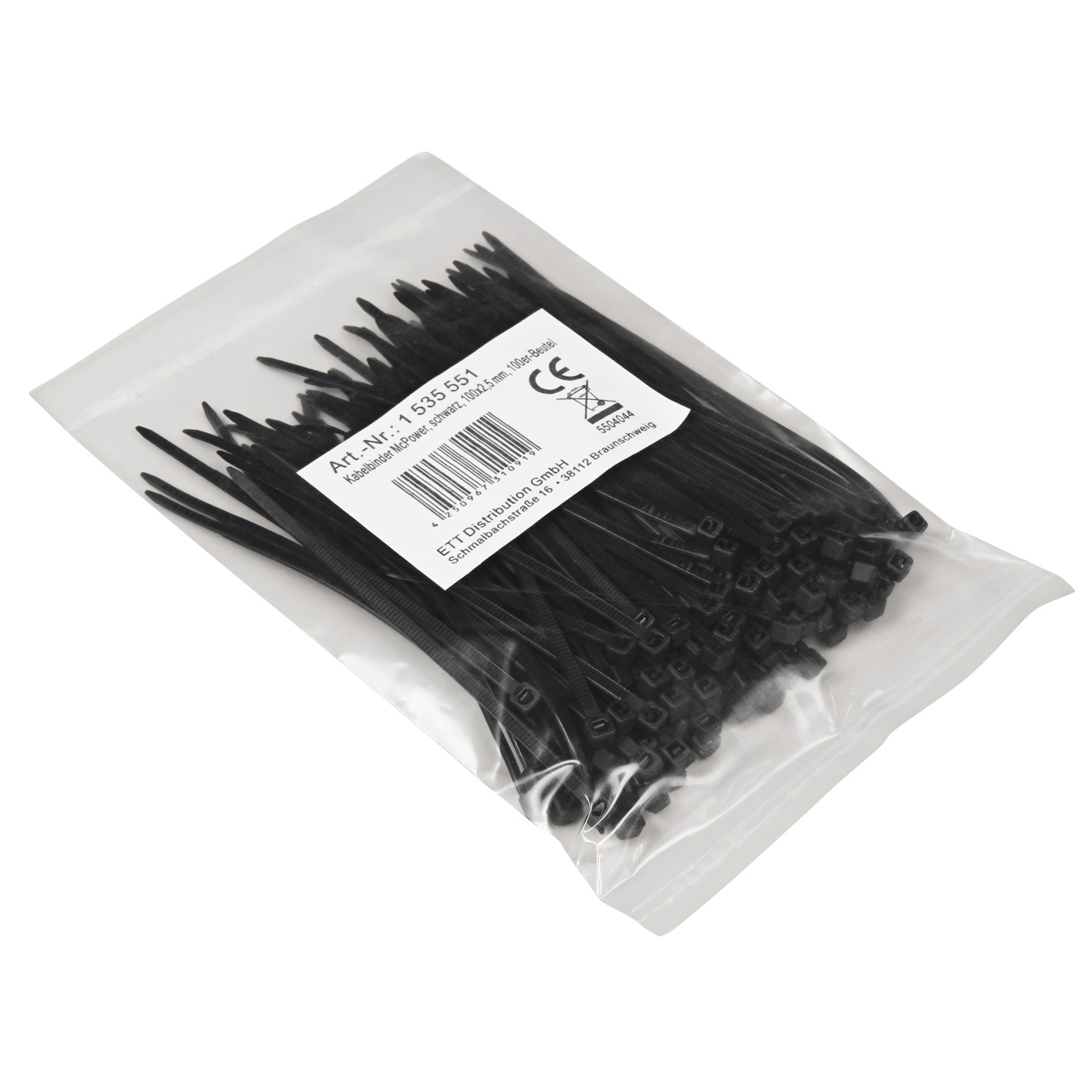 Kabelbinder McPower, schwarz, 100x2,5mm, 100er-Pack, UV beständig