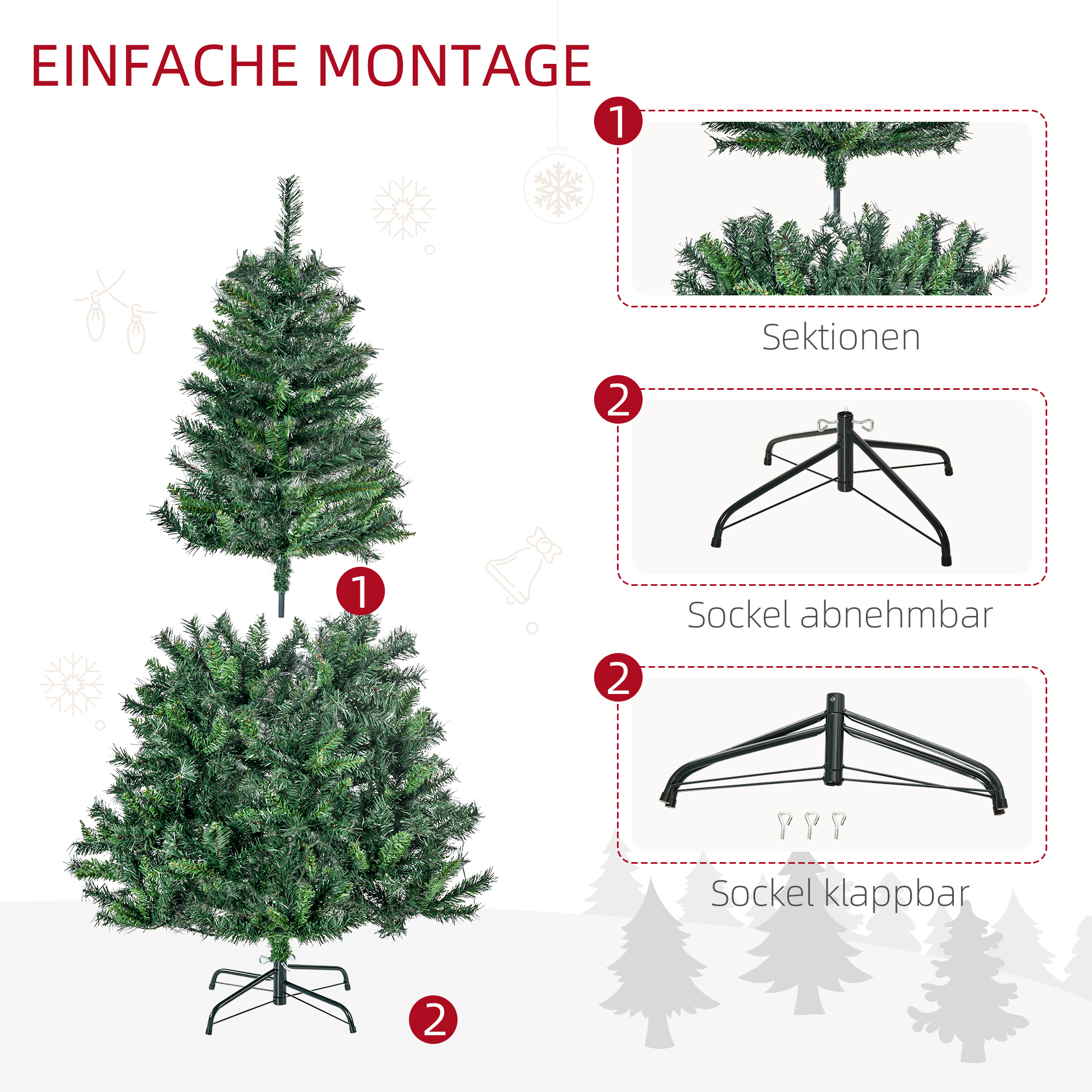 Weihnachtsbaum Christbaum künstlicher Weihnachtsbaum, inkl, Schmuck  95 cm x 95 cm x 150 cm, Grün