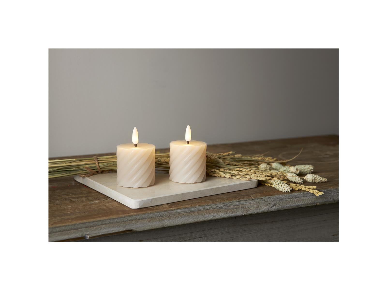 LED Echtwachs-Kerze ''Flamme Swirl Votive'', 2er-Set, beige, Spiraloptik, 5x7.5cm