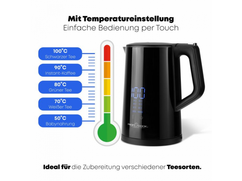 ProfiCook 1,7 Liter Wasserkocher mit LED Display PC-WKS 1243