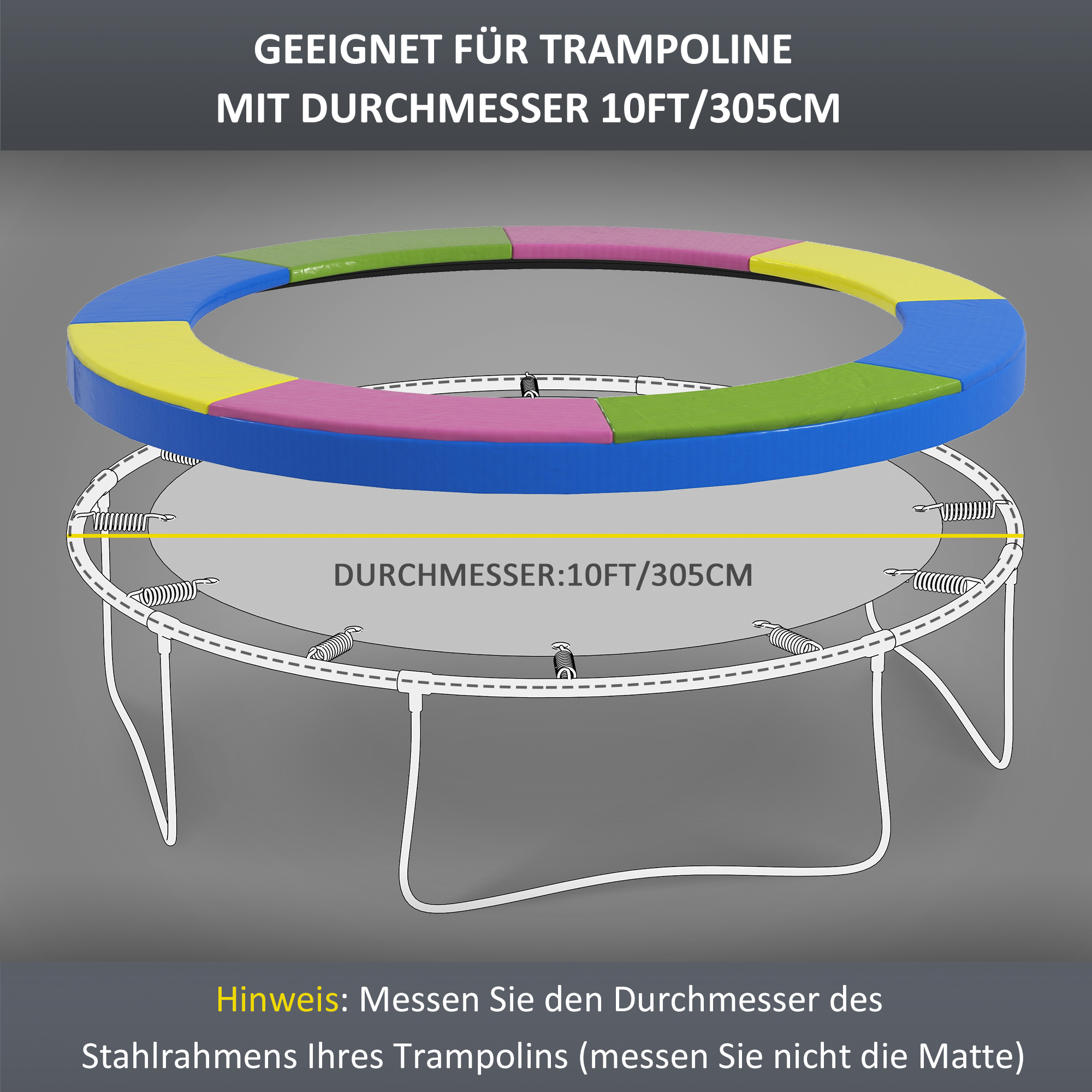 Ersatz-Randabdeckung für Trampoline, wasserfest, reißfest, Ø305 cm, bunt