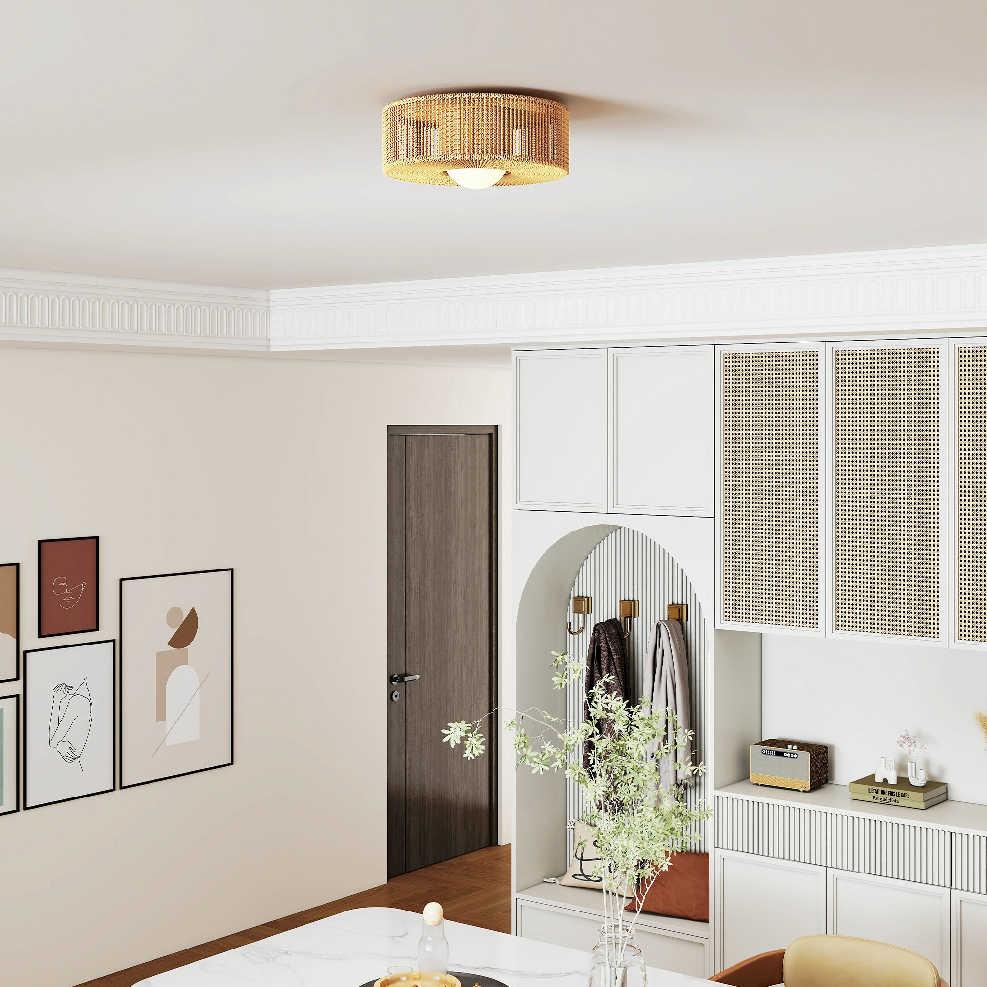 Deckenleuchte, Boho-Deckenlampe Hängend mit G9 LED Fassung, Lampenschirm aus Hanfseil Rund