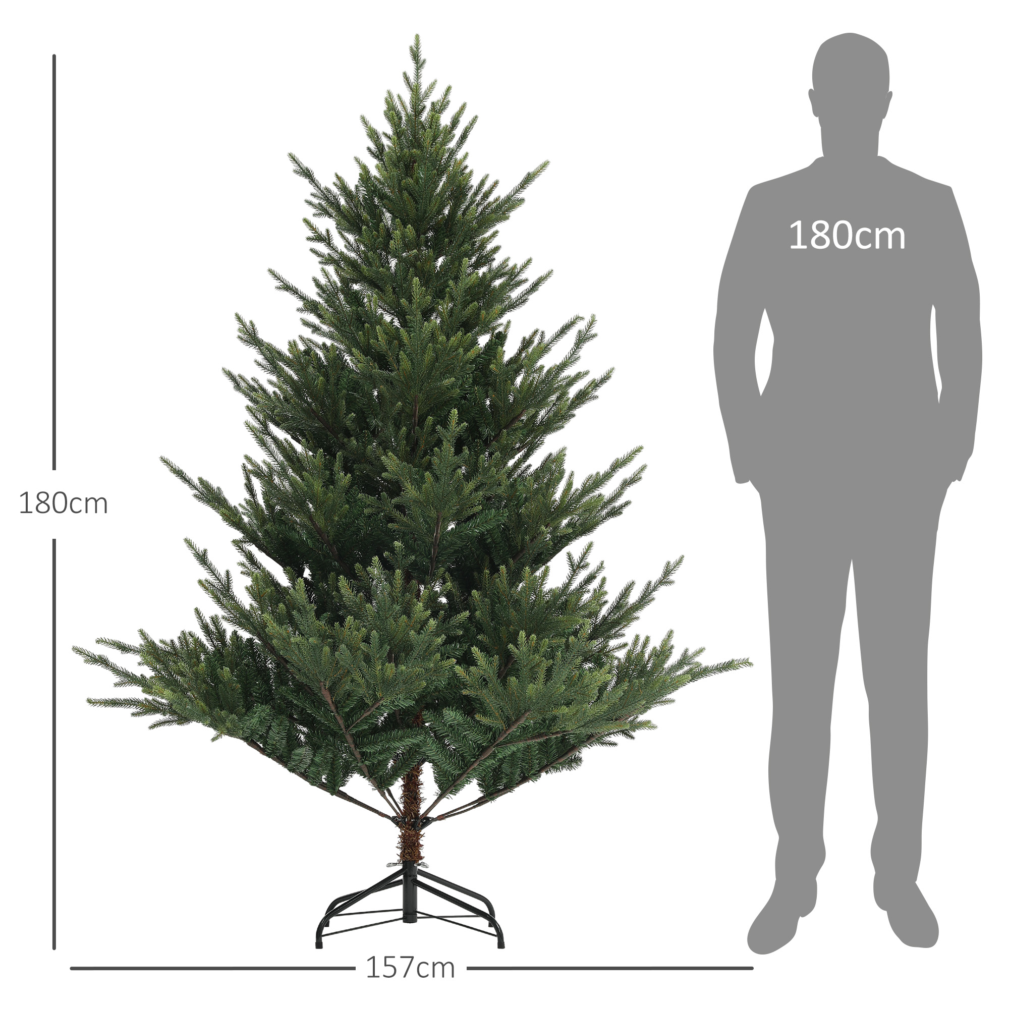 Künstliche norwegische Fichte, Weihnachtsbaum mit 1046 Spitzen, Metallsockel, Grün