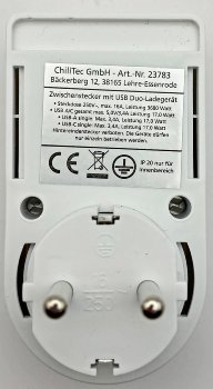 Zwischenstecker mit USB Duo-Ladegerät - 230V/3680W, USB-A /USB-C 5,0V/3,4A