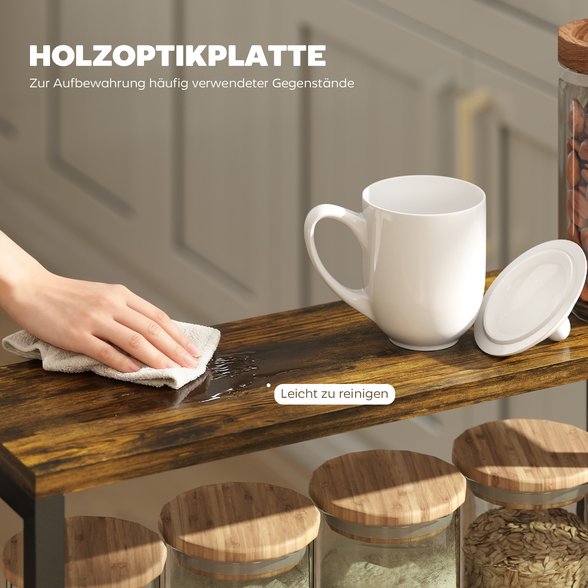 Küchenwagen Servierwagen mit 5 Ebenen, Rollwagen Küchenregal mit Arbeitsplatte, Rollen Griff 47 x 13 x 96,5 cm, Schwarz