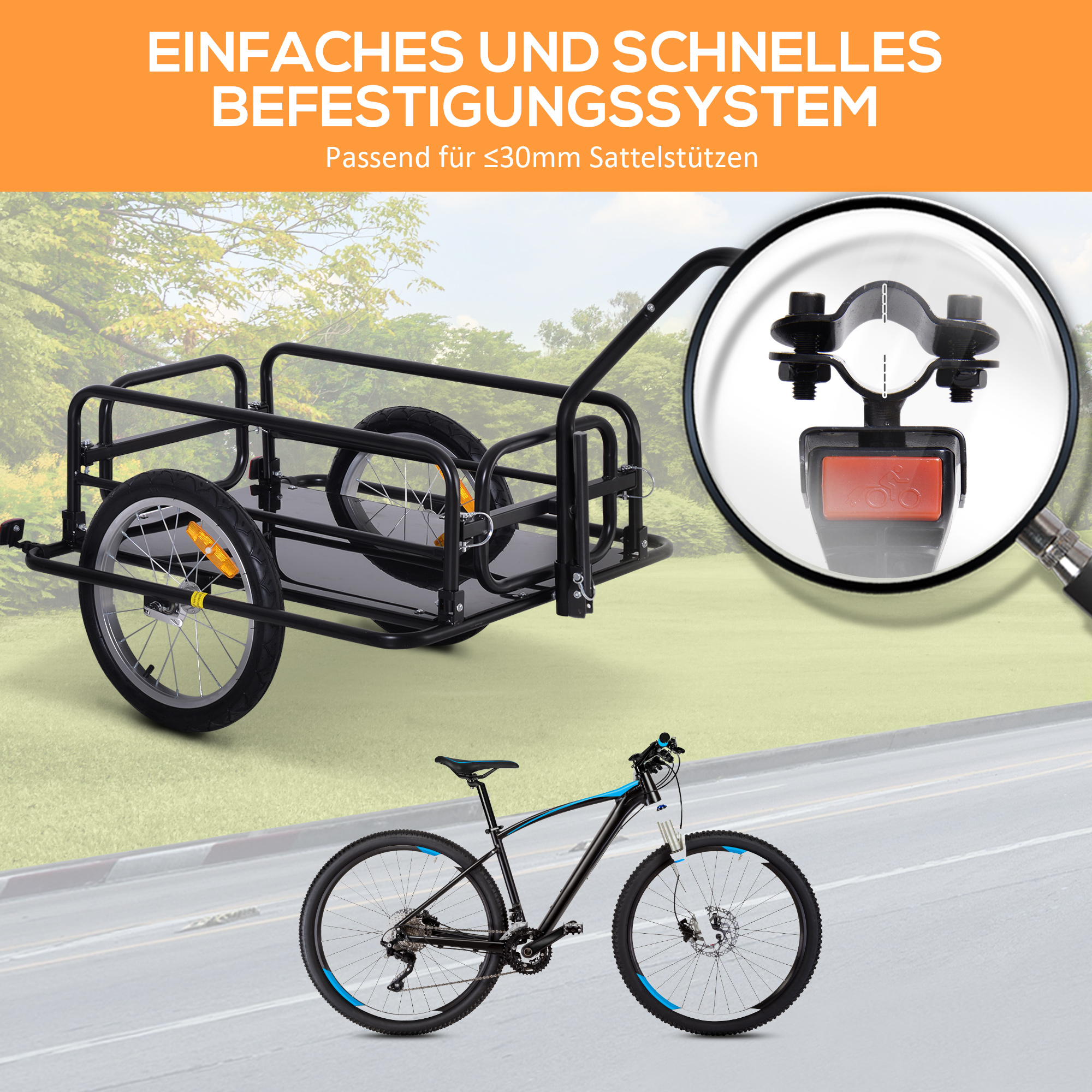 Fahrradanhängerm klappbar Lastenanhänger mit Kupplung, Kuppler & Reflektoren Transportwagen bis 40 kg belastbar, Transportanhänger Anhänger für Camping, Einkaufen, Umzug 155 x 71,5 x 77 cm