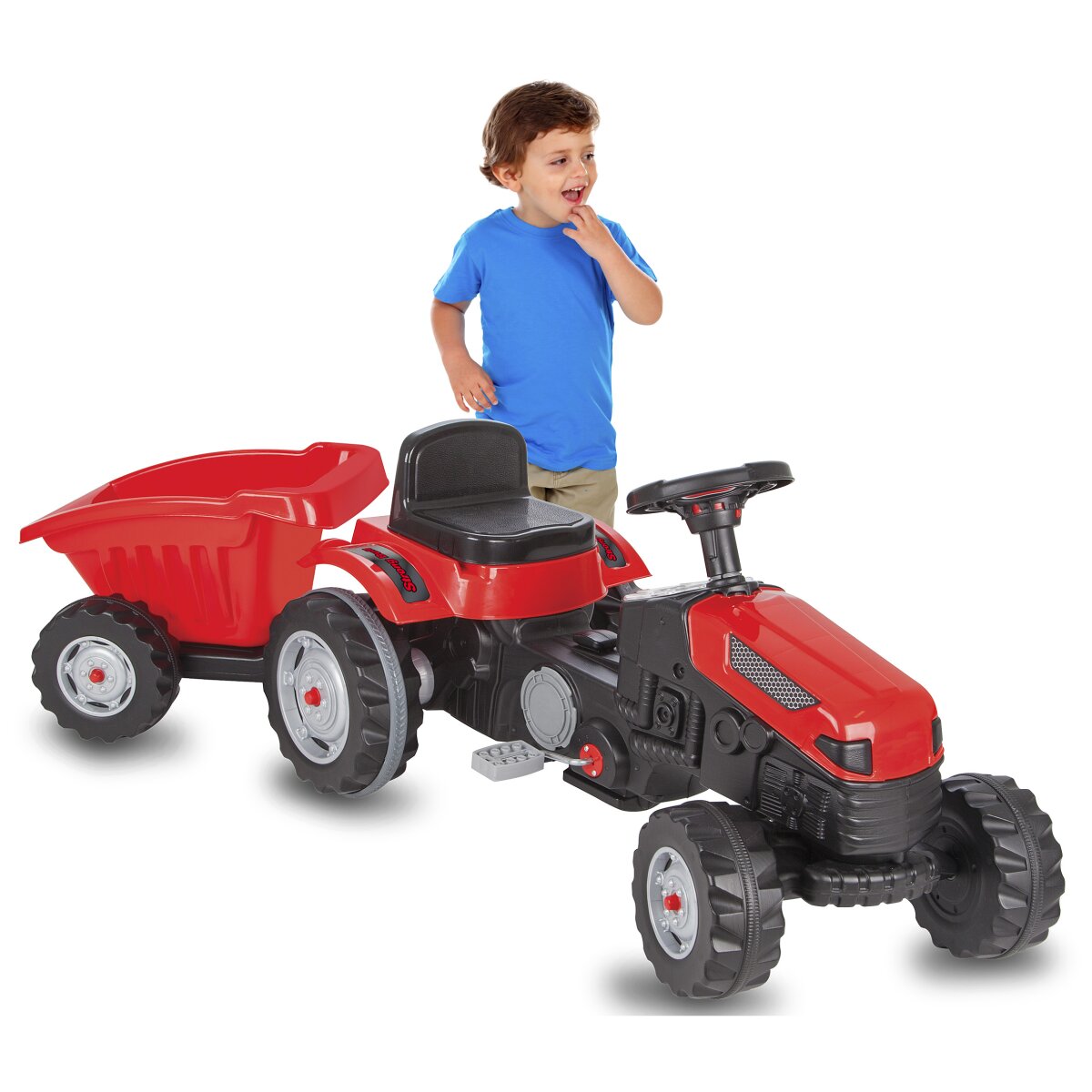 Trettraktor mit Hänger Strong Bull rot