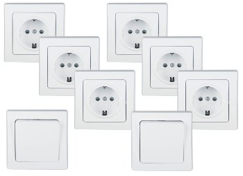 DELPHI Starter-Kit, 16-teilig, weiß - 6x Steckdose, 2x Schalter, 8x Rahmen