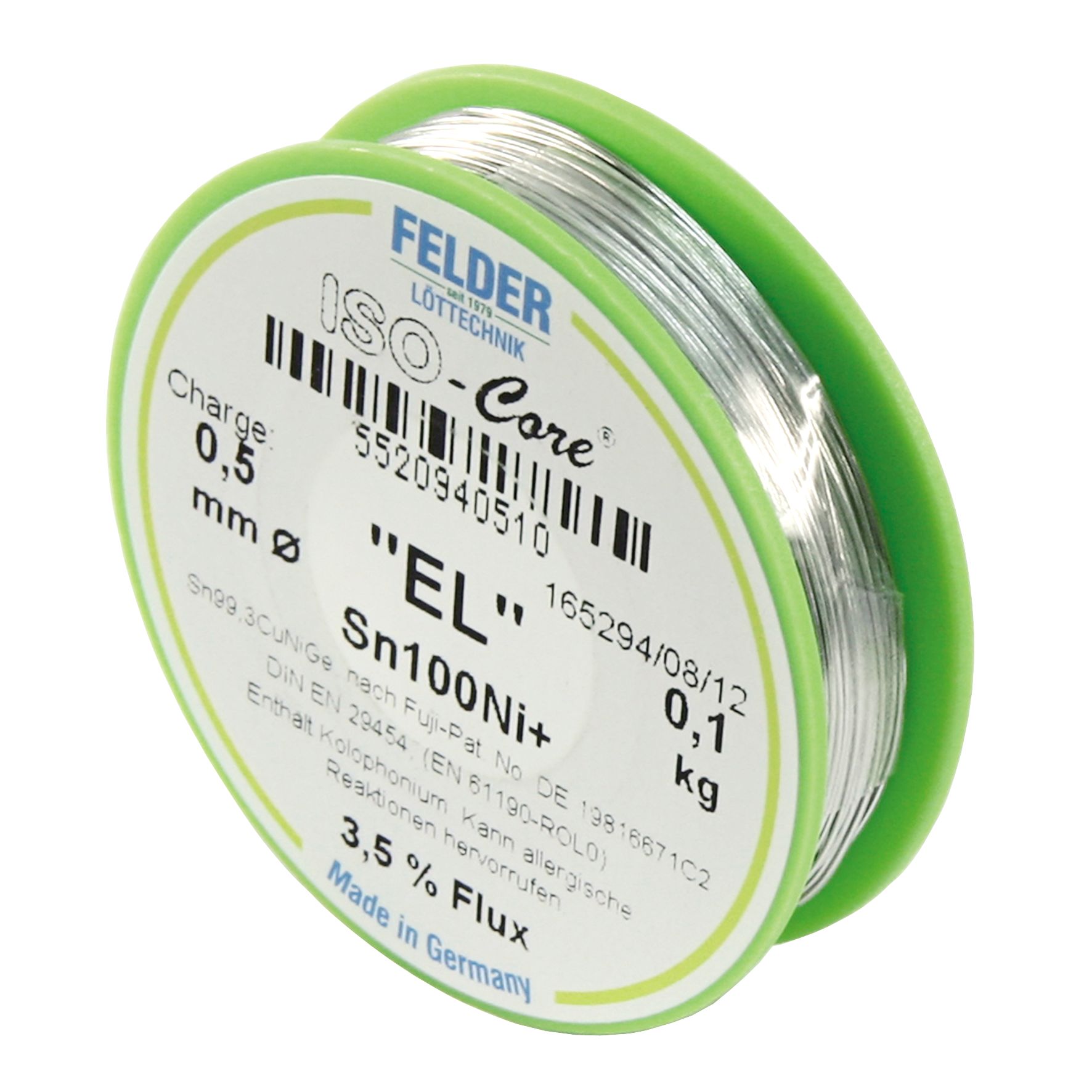Lötzinn auf Rolle FELDER ISO-Core ''EL'', 0,5mm, 100g, bleifrei (Sn100%Ni+)