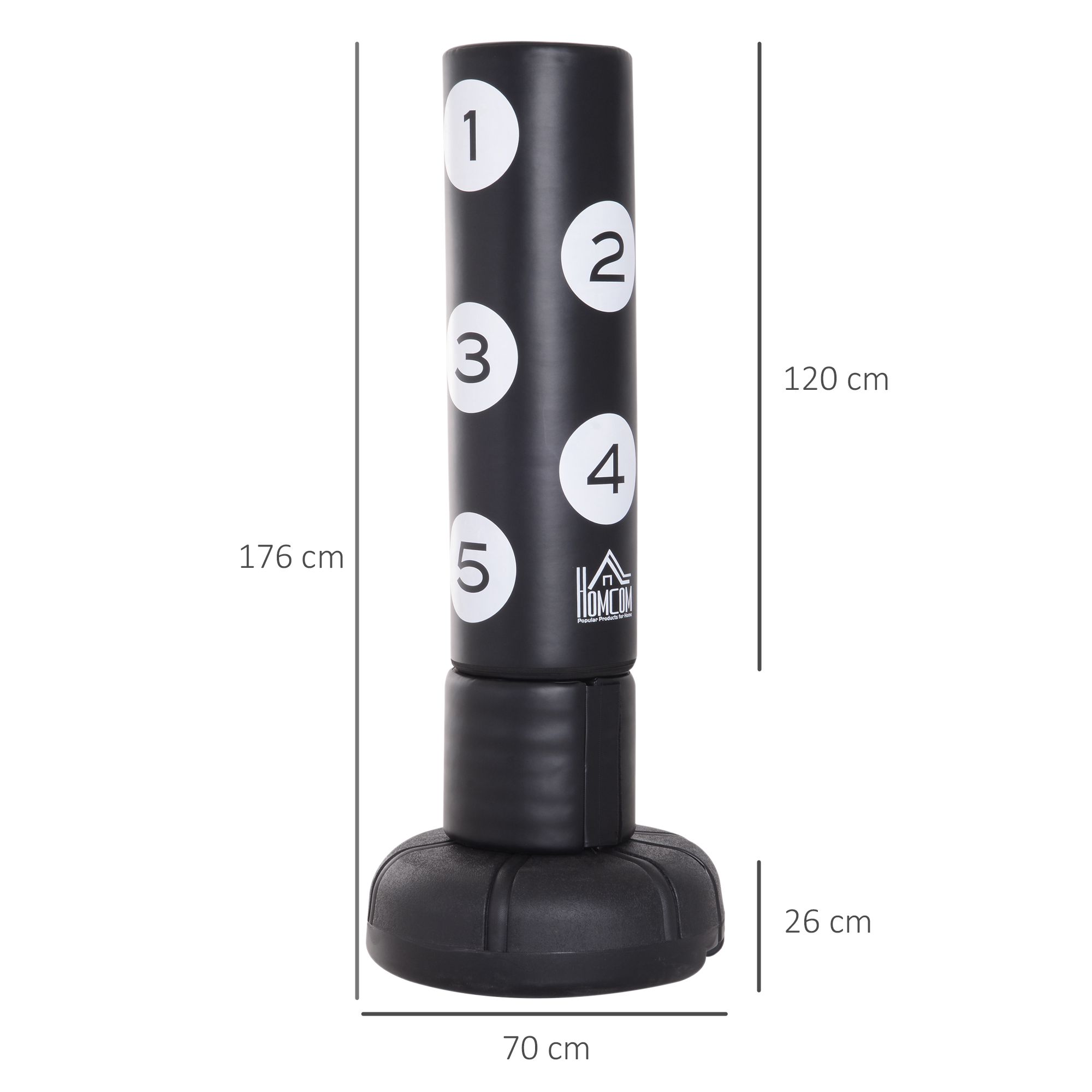 Freistehender Standboxsack mit Ständer und Kunststoff-Pad, 176 cm, Geeignet für Profis und Anfänger, Schwarz