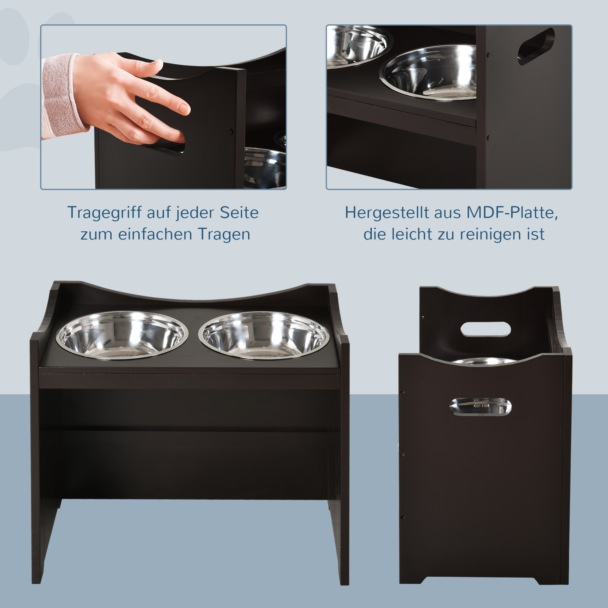 Erhöhter Hundenapf Höhenverstellbar Futternapf mit Ständer Wassernapf 2 x 2L Edelstahlnäpfen Langsamfutternapf verstellbar Fressnapf Futterstation Hundenäpfe für alle Hundegrößen, Kaffee