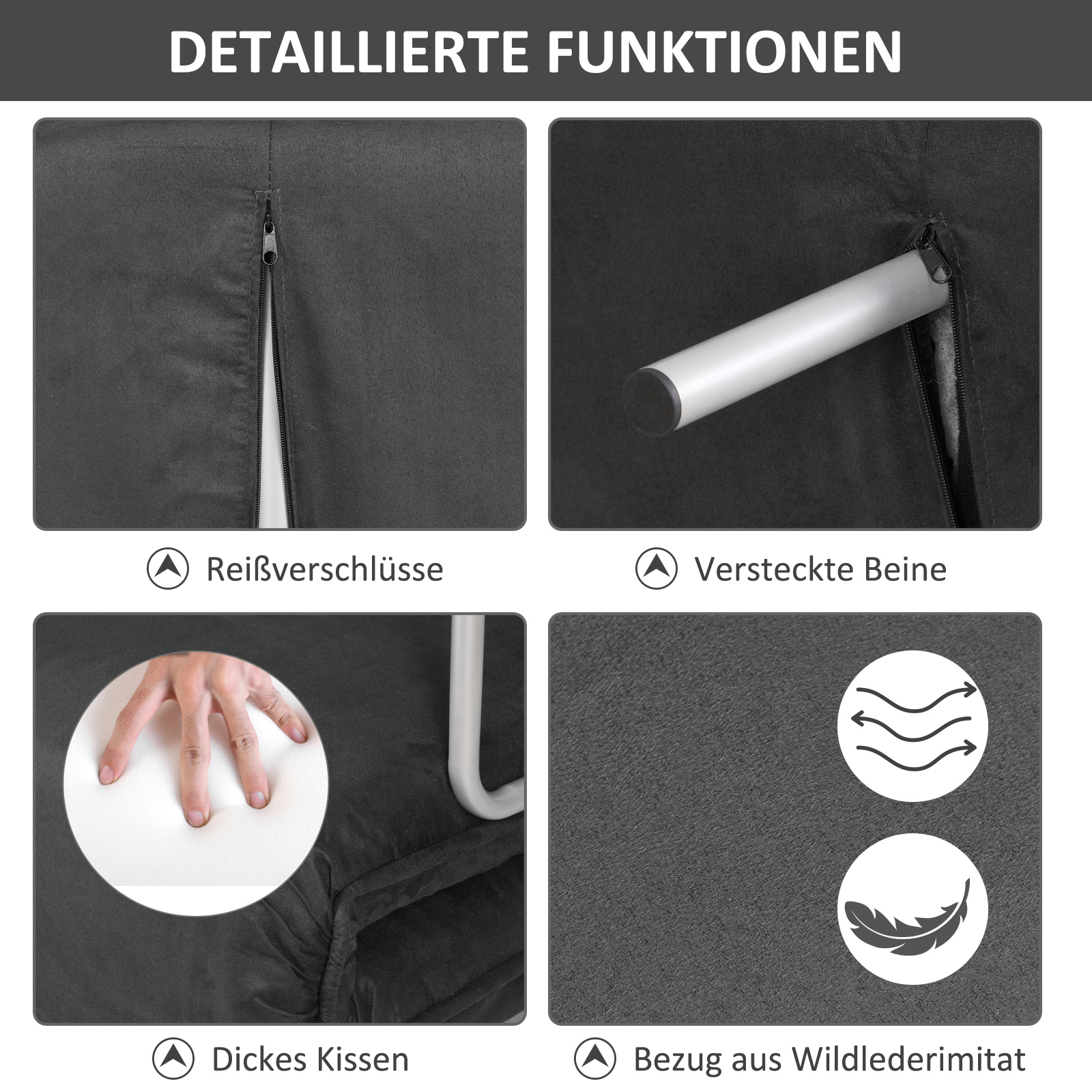 Schlafsofa Schlafcouch mit Verstellbarer Rückenlehne, Wurfkissen, Sofa mit Schlaffunktion, Samtoptik, Armlehne, Gästebett, Klappsessel für Wohnzimmer, Schlafzimmer, Grau