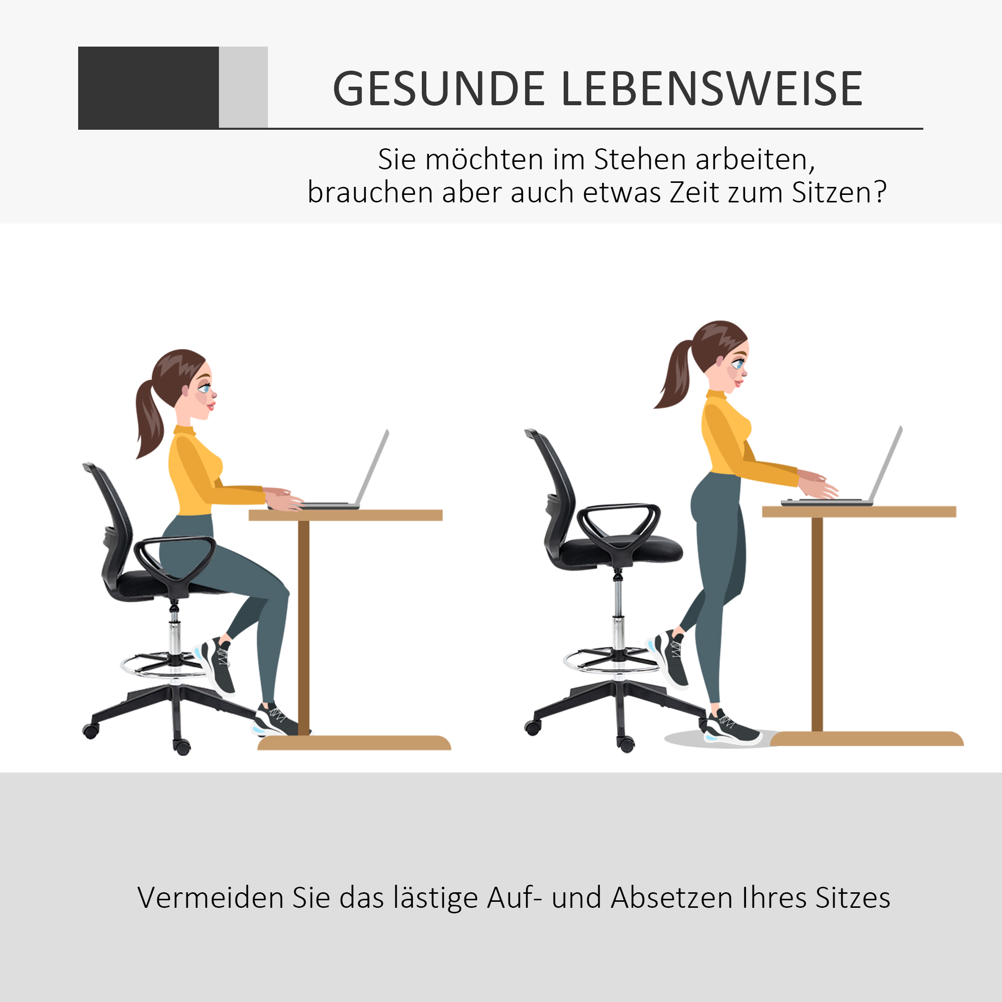 Bürostuhl Ergonomischer Schreibtischstuhl mit Armlehnen und Verstellbarer Fußring, Höhenverstellbarer Drehstuhl mit Netzbespannung Schwarz