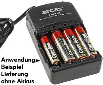 Akku-Ladegerät ARCAS "ARC-2009", 240V, für 1-4x Micro AAA/Mignon AA