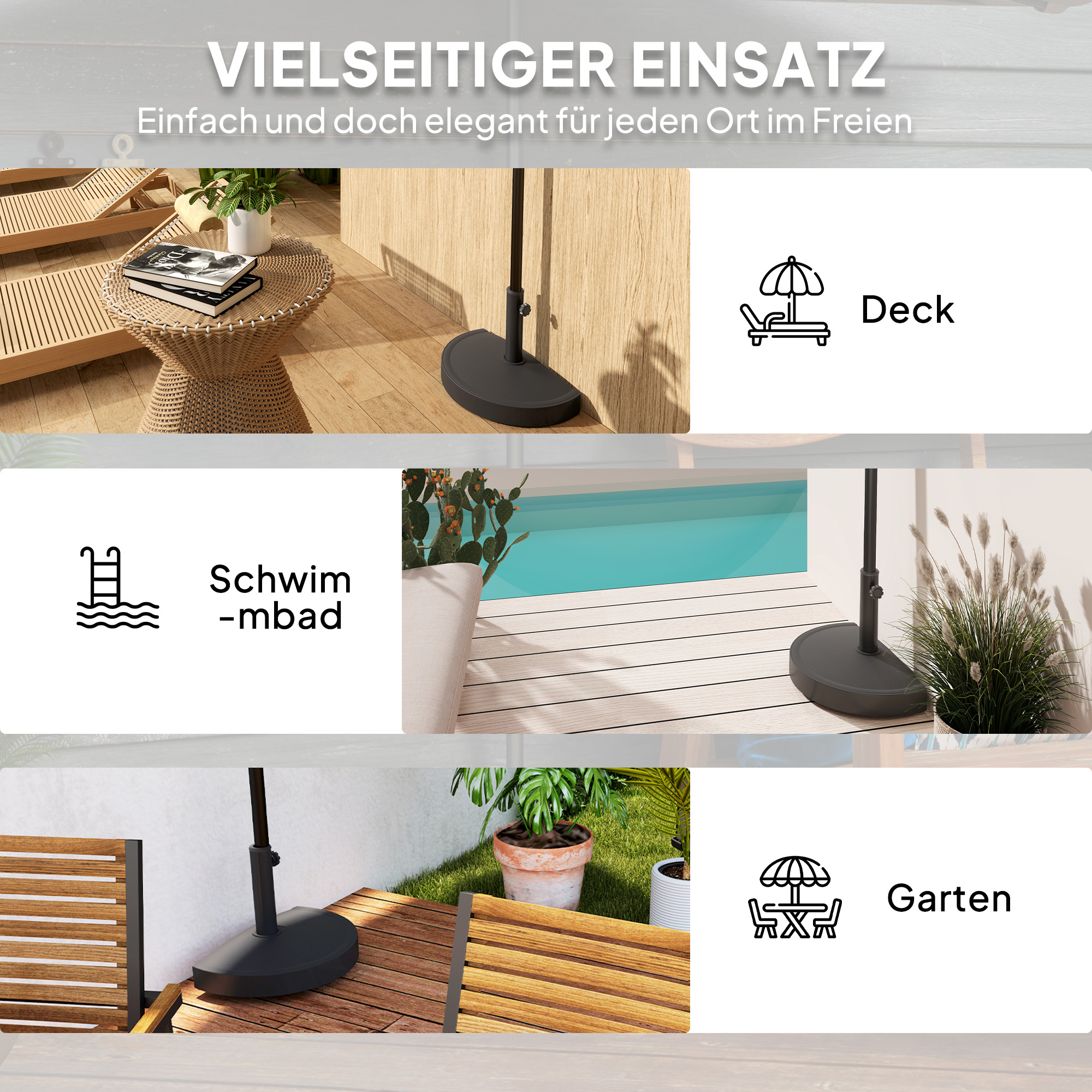 Sonnenschirmständer aus Beton Schirmständer Halbrund Schirmhalter, Schirmgewicht für Sonnenschirm 32/38/48mm