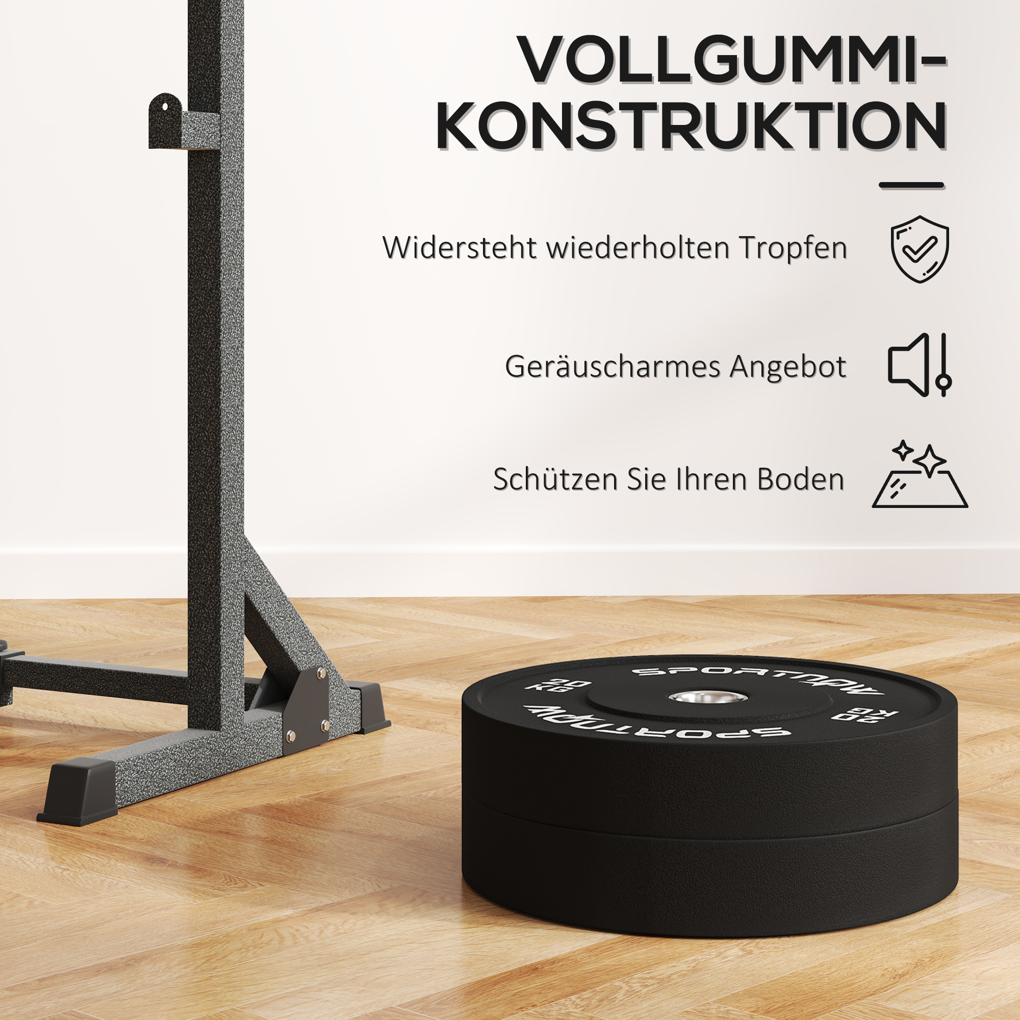 Hantelscheiben-Set, 2 x 20 kg, olympischer Standard, Gummi, geräuscharm, Schwarz