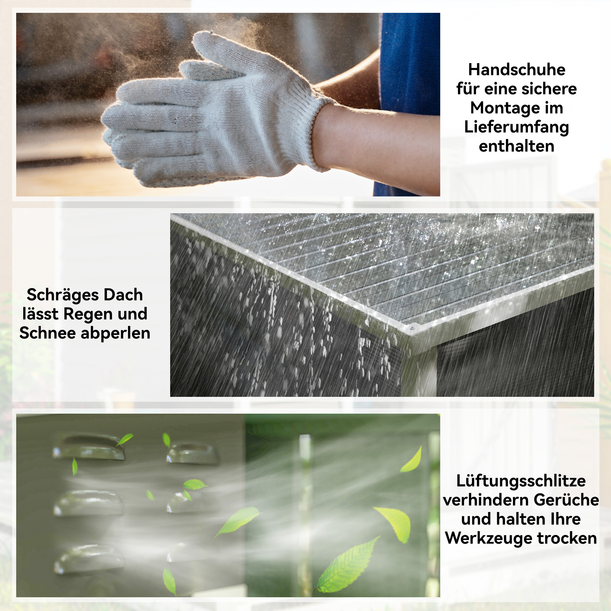 Gartenschuppen aus Metall, verzinkter Stahl, verschließbare Tür, leichte Montage, 142 x 184 x 165/181 cm, Grau