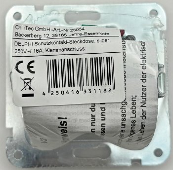 DELPHI Schutzkontakt-Steckdose, silber - 250V~/ 16A, Steckanschluss, ohne Rahmen