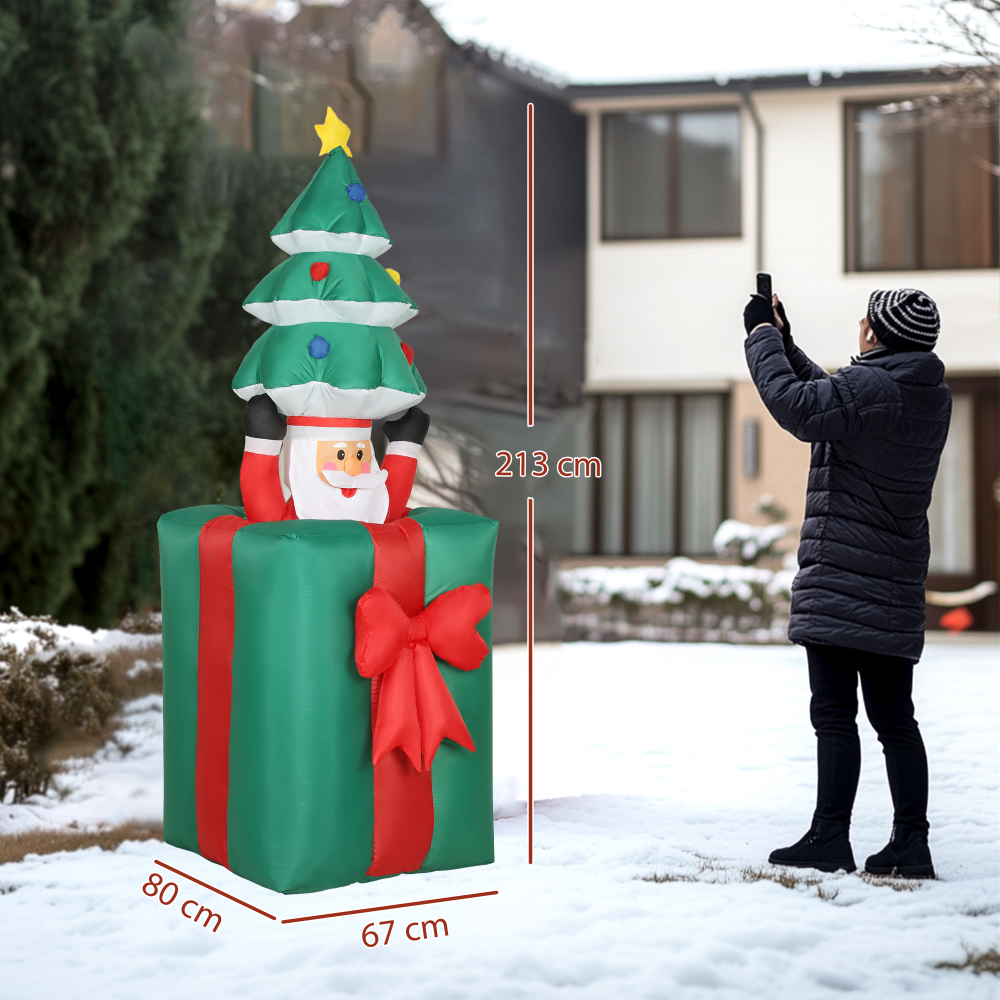 aufblasbare Weihnachtsdekoration mit LED-Lichtern, Polyester, für drinnen und draußen, Rot+Grün