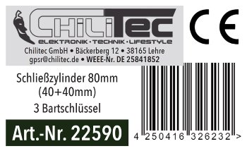 Schließzylinder 80mm (40+40mm) - Profil-Zylinder, 3 Bartschlüssel