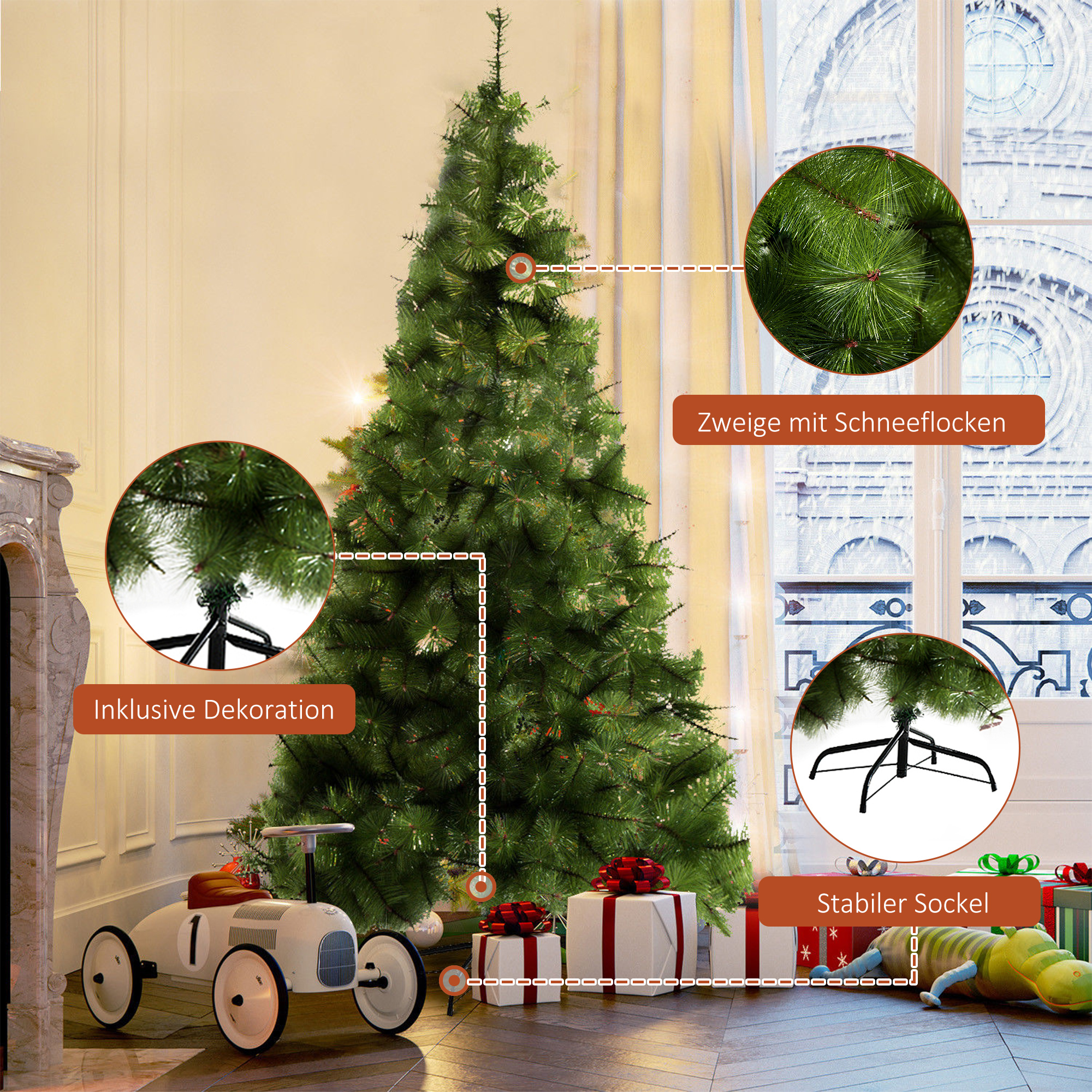 Künstlicher Weihnachtsbaum 210 cm künstlich Tannenbaum mit 505 Spitzen Christbaum Weihnachtsdeko inkl, Metallständer für drinnen
